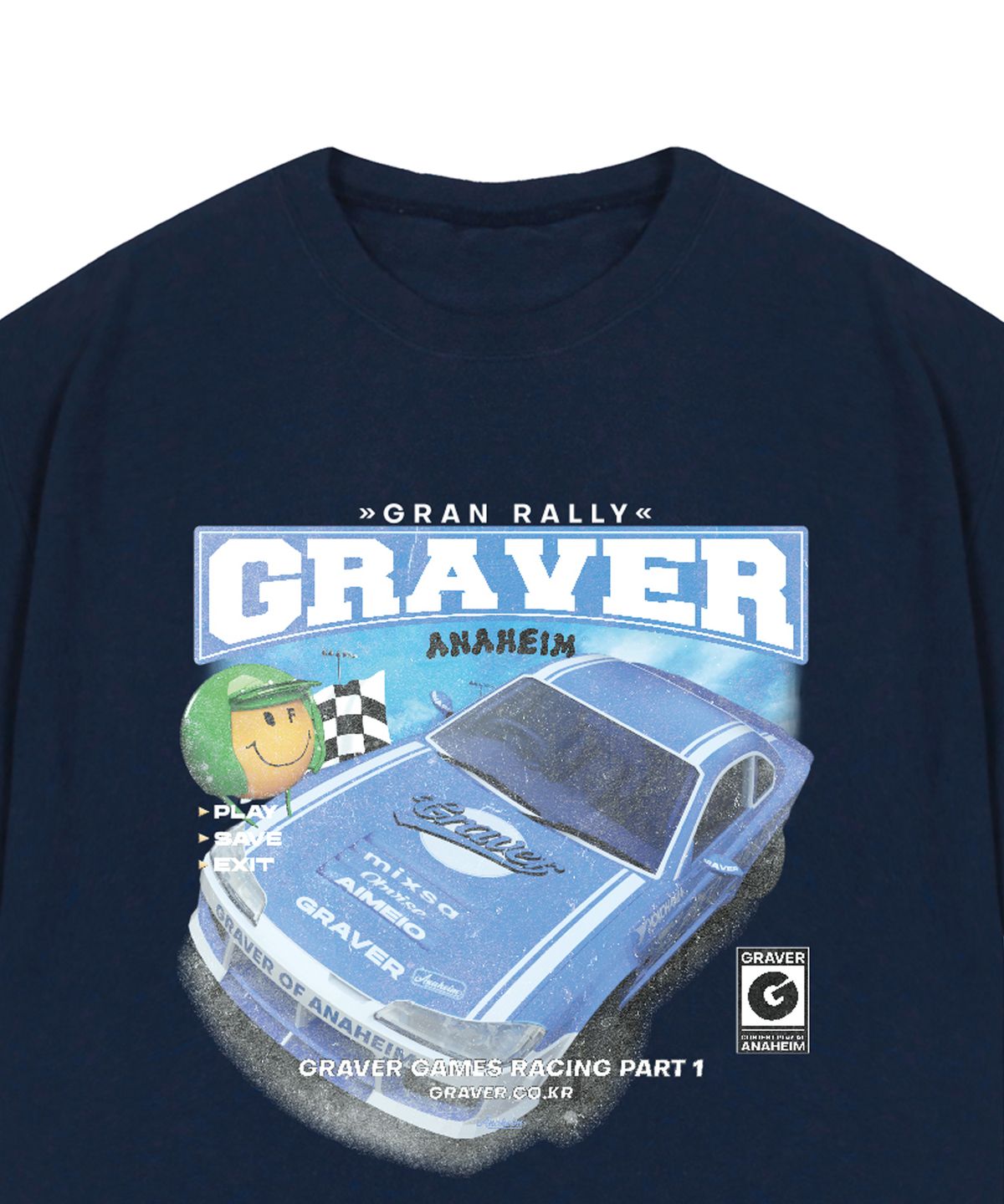 그레이버(GRAVER) [UNISEX]블루 레이싱 스마일 반팔티_네이비