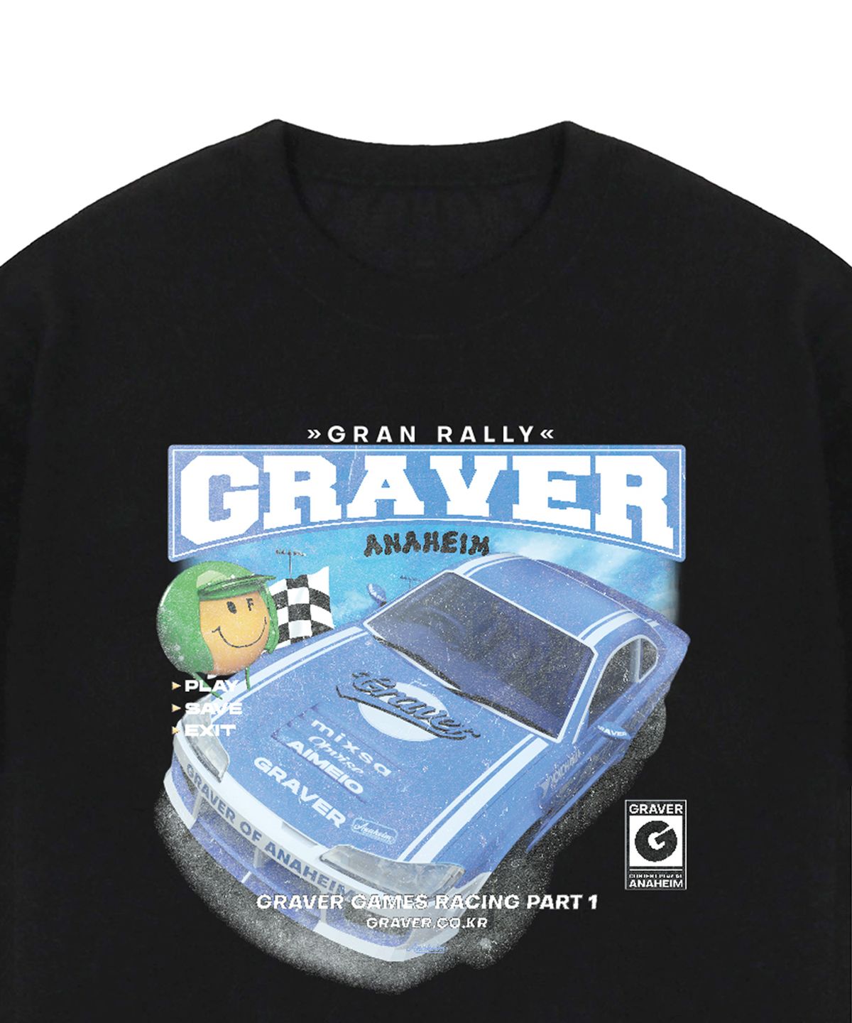 그레이버(GRAVER) [UNISEX]블루 레이싱 스마일 반팔티_블랙