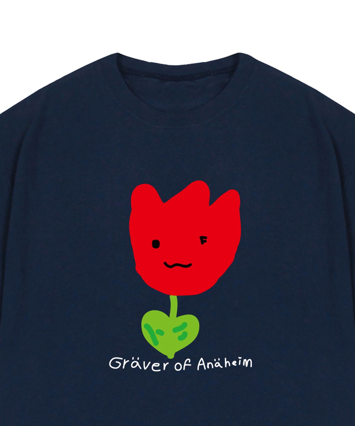 그레이버(GRAVER) [UNISEX]드로잉 레드플라워 스마일 반팔티_네이비
