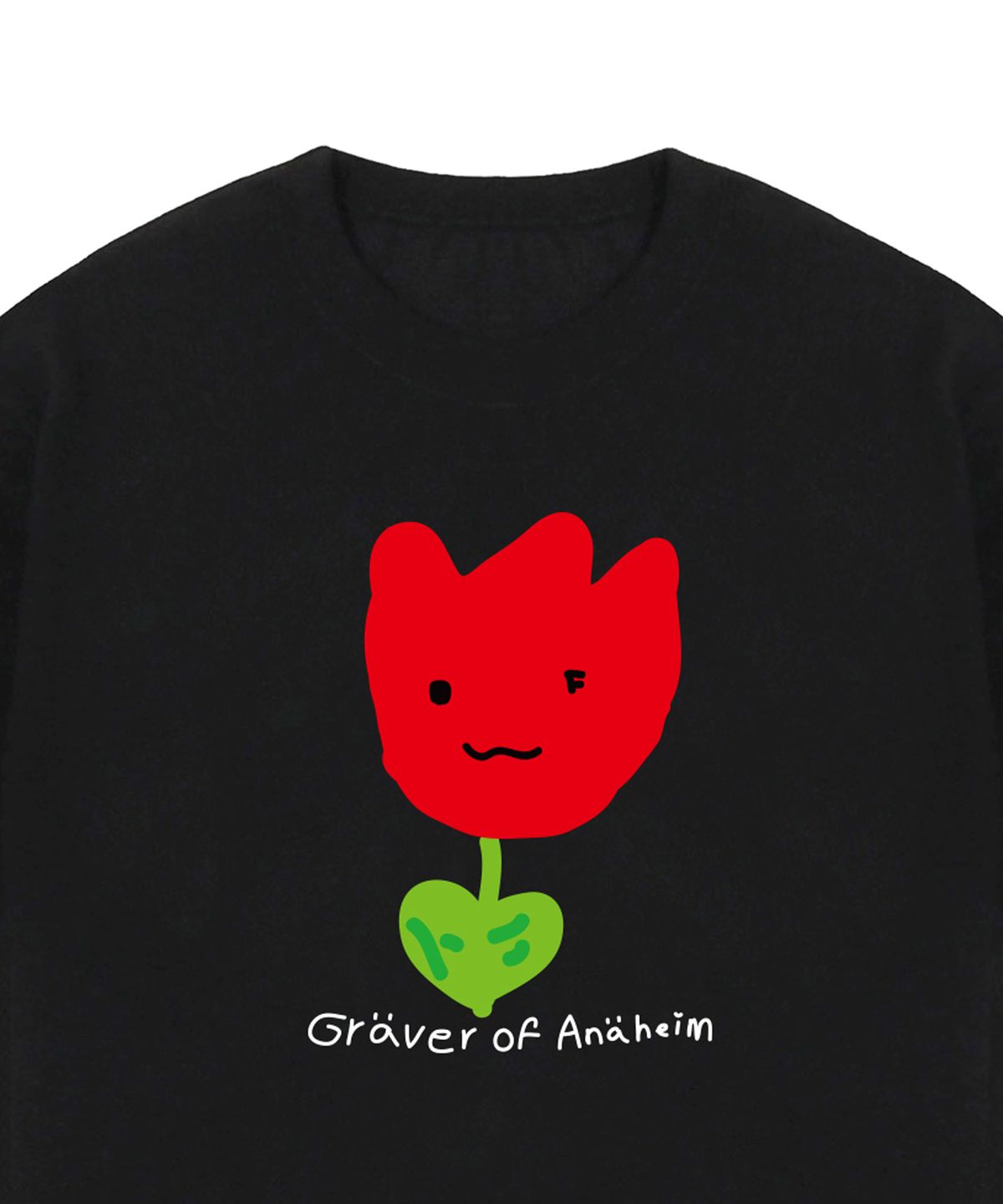 그레이버(GRAVER) [UNISEX]드로잉 레드플라워 스마일 반팔티_블랙