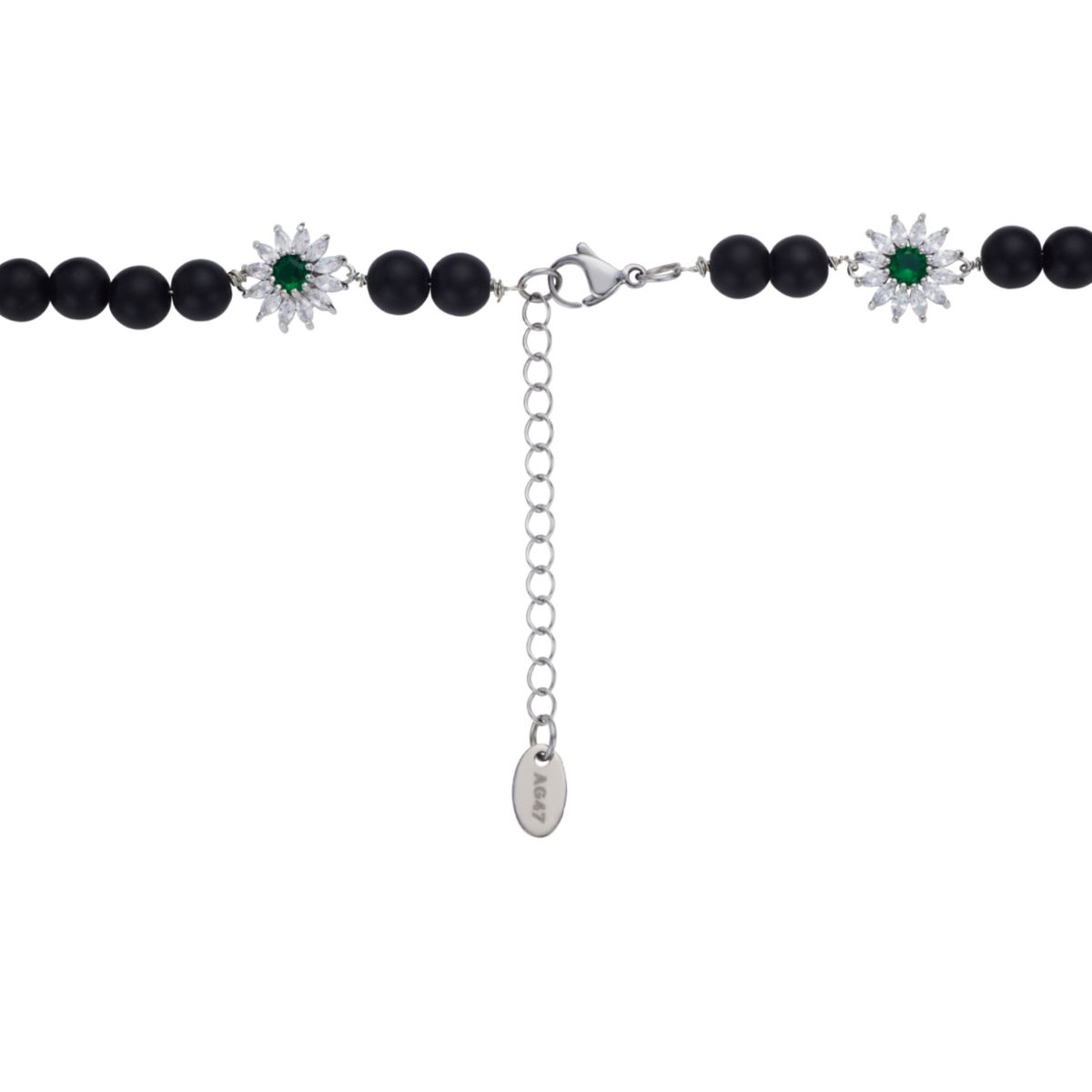 에이지47(AG47) B.W.P Necklace-15  Black Onyx  Green Flower Cubic