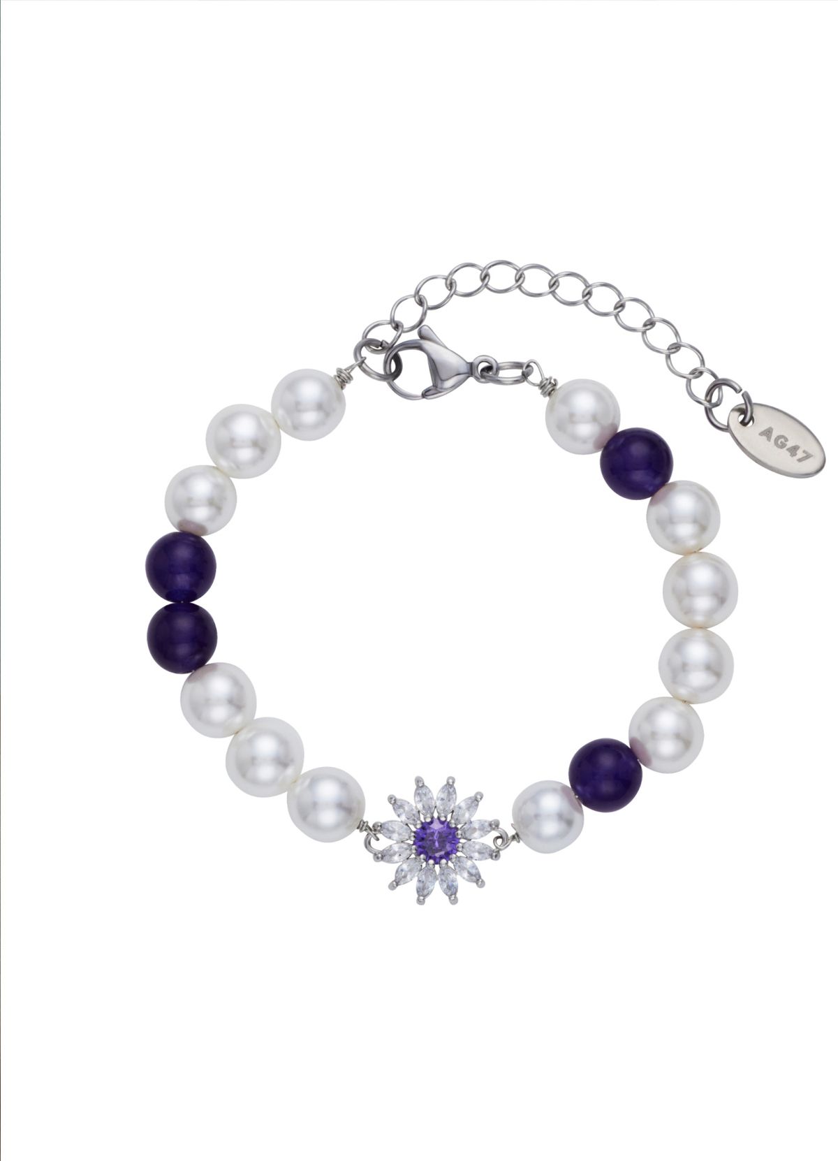 에이지47(AG47) B.W.P  Bracelet -17  Onyx  Flower Cubic  Pearl 8mm