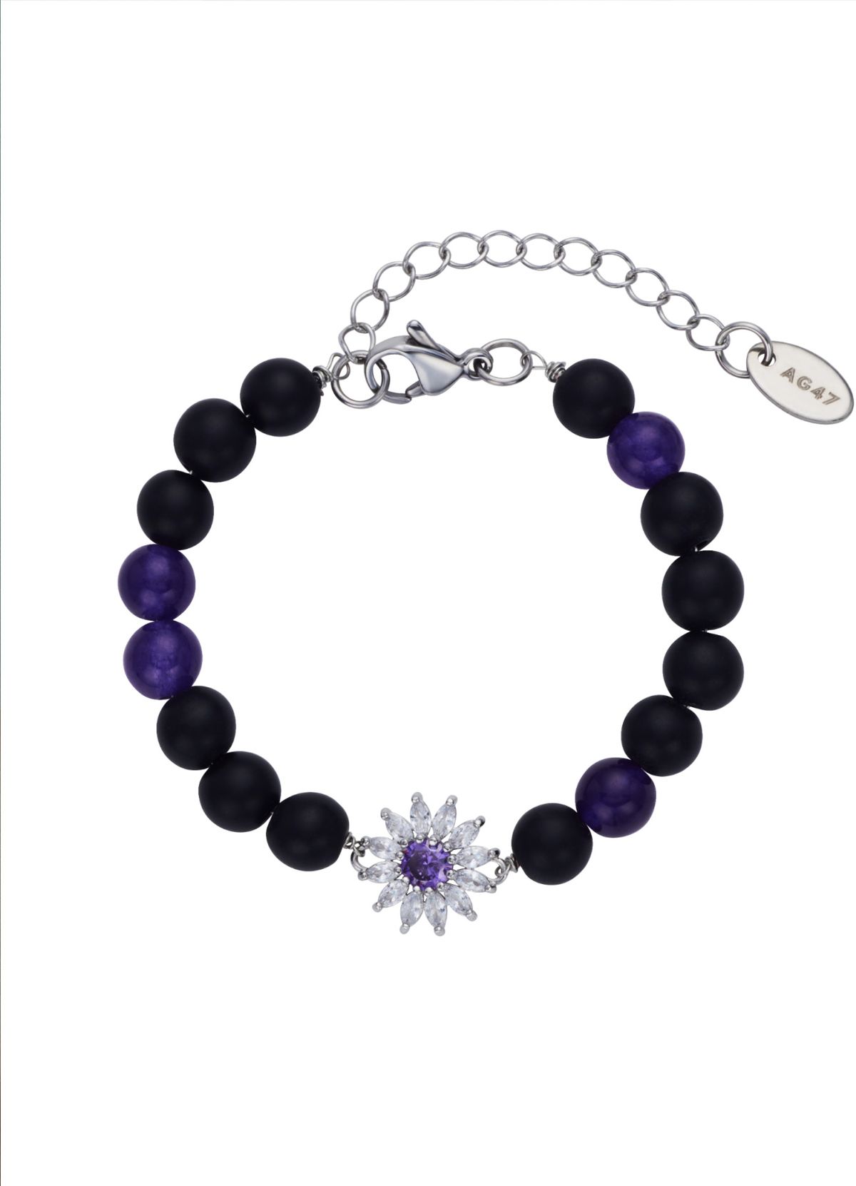 에이지47(AG47) B.W.P  Bracelet -17  Onyx  Flower Cubic  Pearl 8mm