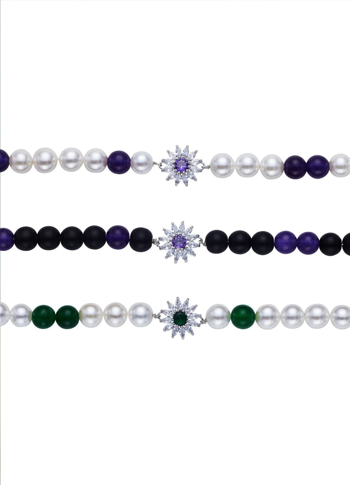에이지47(AG47) B.W.P  Bracelet -17  Onyx  Flower Cubic  Pearl 8mm