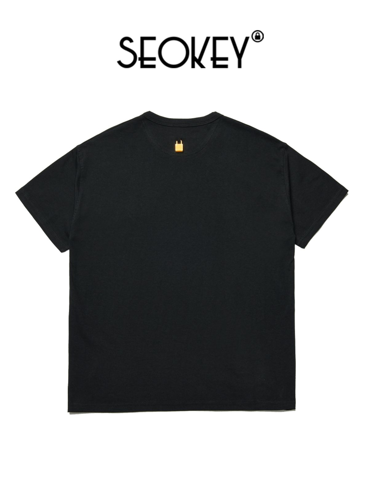 서키(SEOKEY) 패드록 시그니처 자수 반팔 티셔츠(블랙/핑크)(남녀공용)