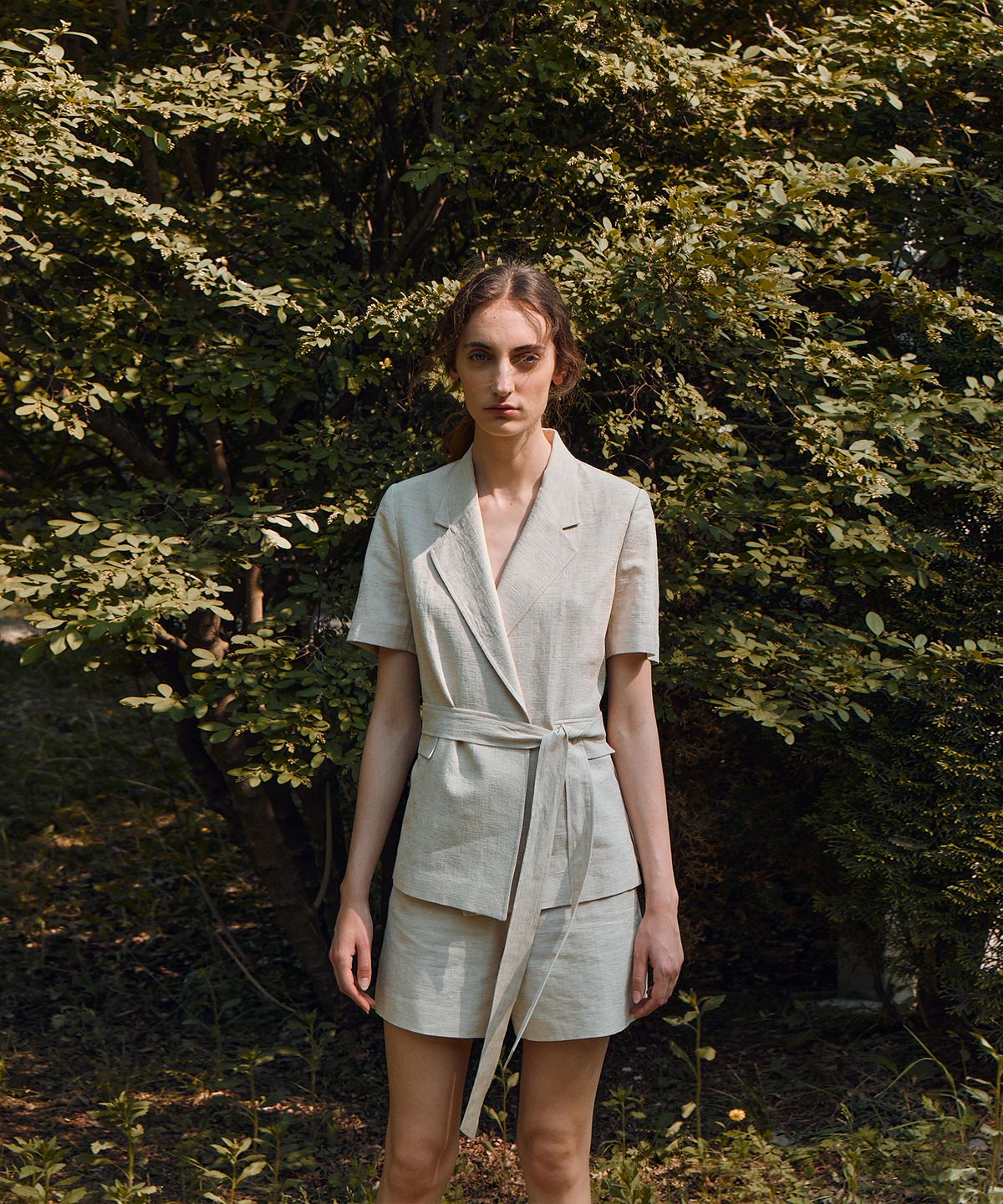 리이(RE RHEE) LINEN BLEND WRAP JACKET
