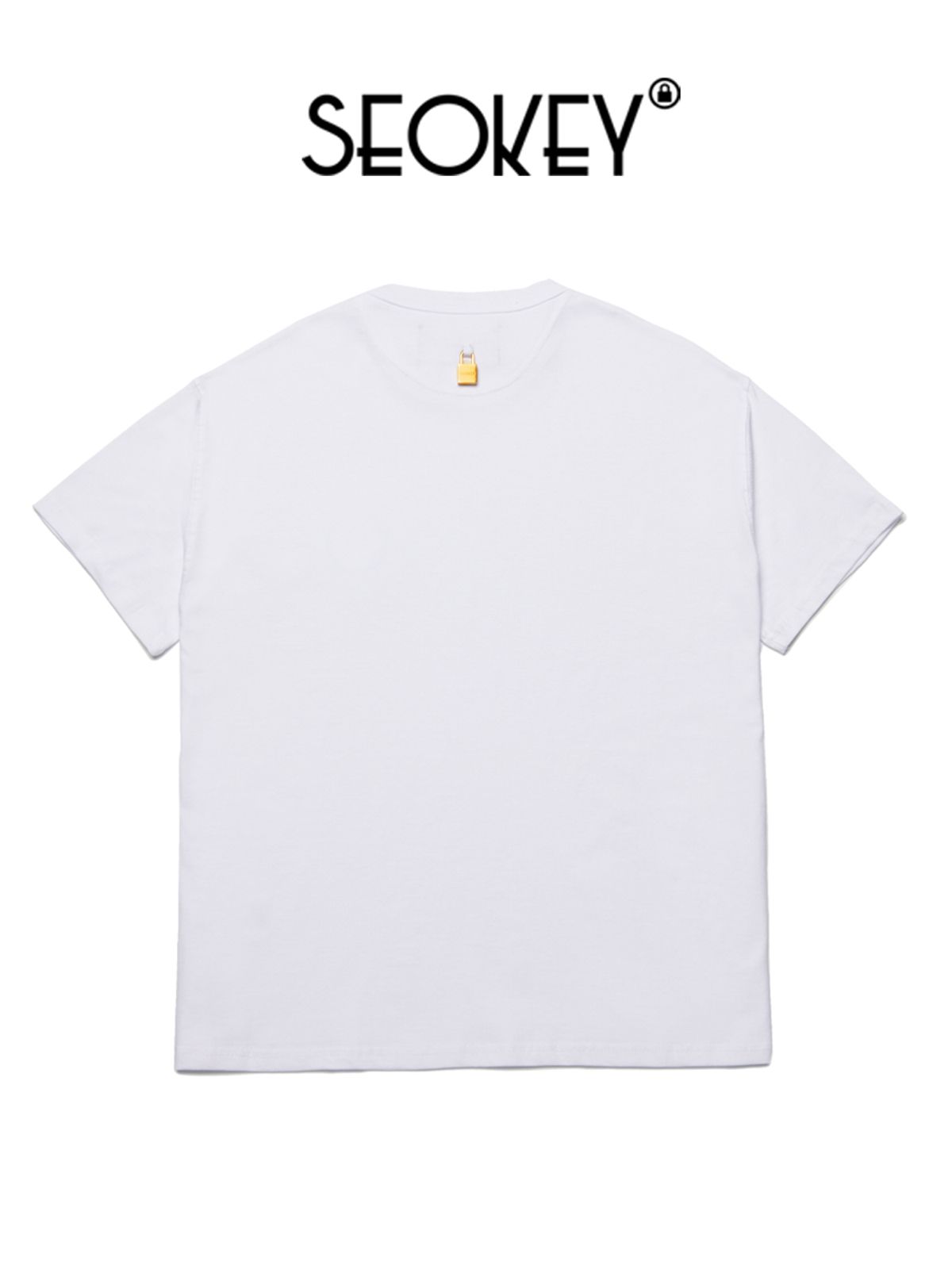 서키(SEOKEY) 패드록 시그니처 자수 반팔 티셔츠(화이트/스카이블루)(남녀공용)