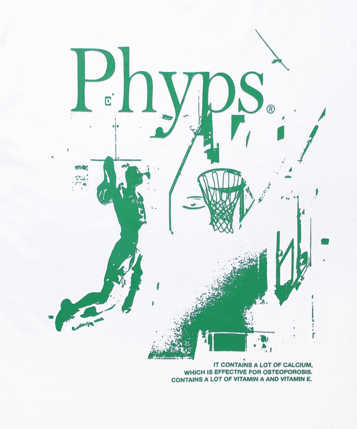 피지컬 디파트먼트(PHYSICAL DEPARTMENT) 베스킷볼 덩크슛 반팔티셔츠_화이트/그린