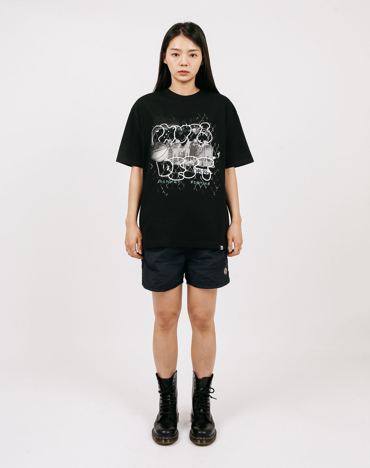 피지컬 디파트먼트(PHYSICAL DEPARTMENT) 베스킷볼 컬리지 반팔티셔츠_블랙/화이트