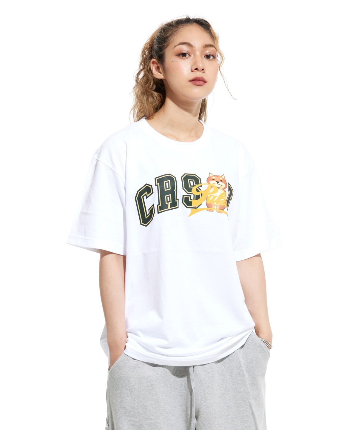 크림소다랩(CREAM SODA LAB) 멀티 아크 반팔티 화이트 그린