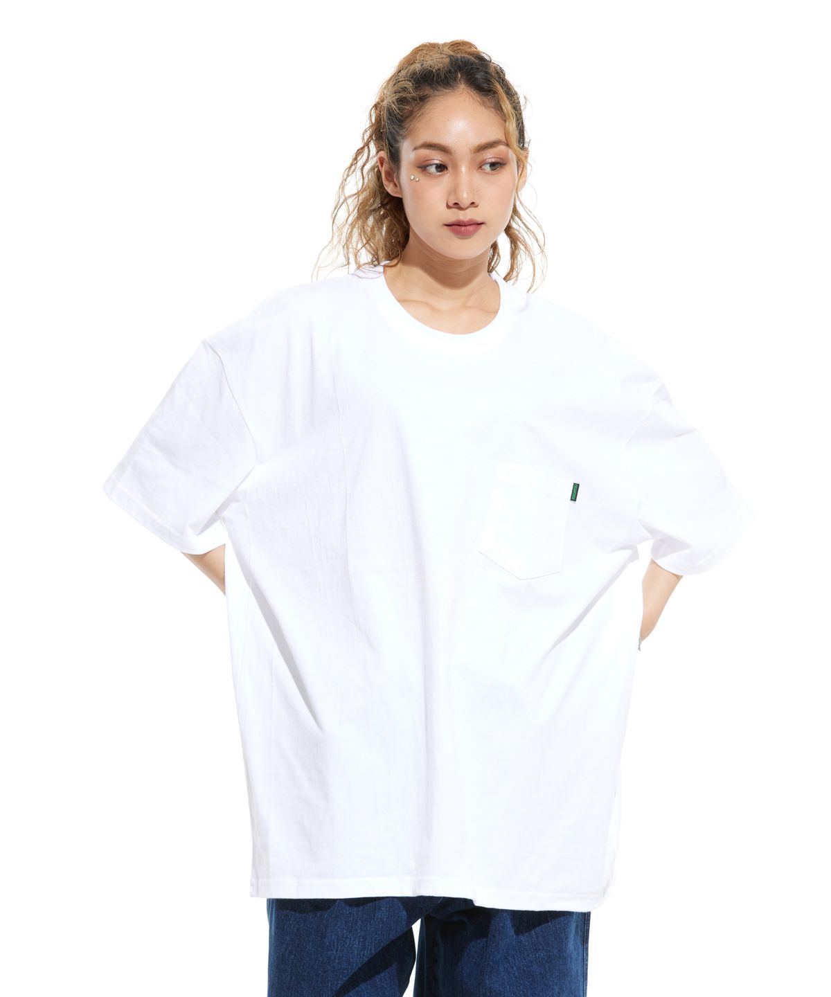 크림소다랩(CREAM SODA LAB) 오버핏 솔리드 포켓 반팔티 화이트