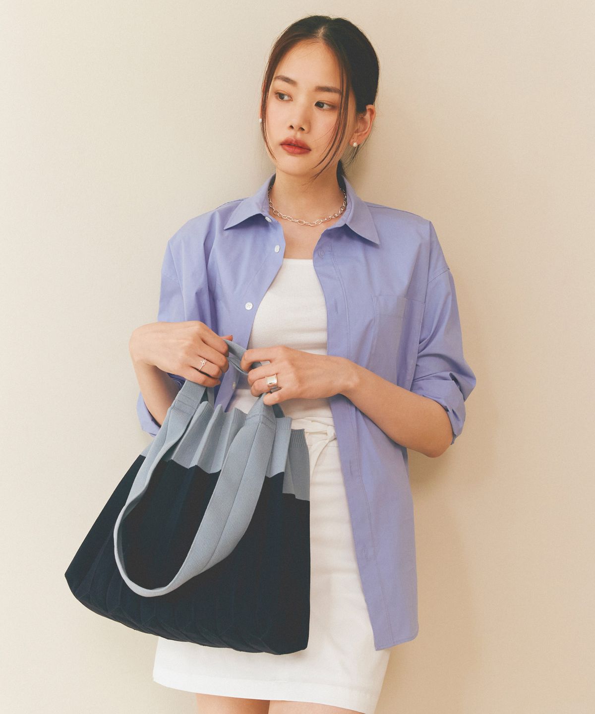 플리츠마마(PLEATSMAMA) 투웨이쇼퍼백 네이비