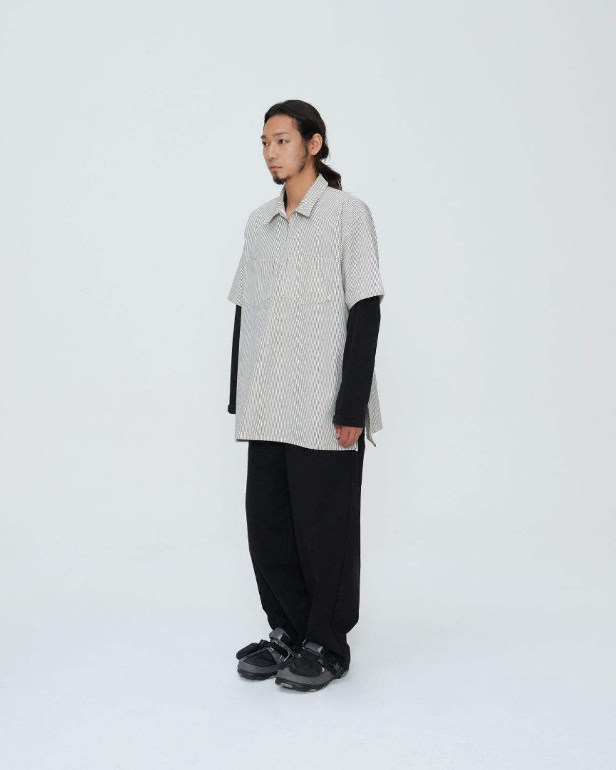 쿤타치(KUNTACH) HICKORY Side Anorack WORK SHIRT [OFF WIHTE]