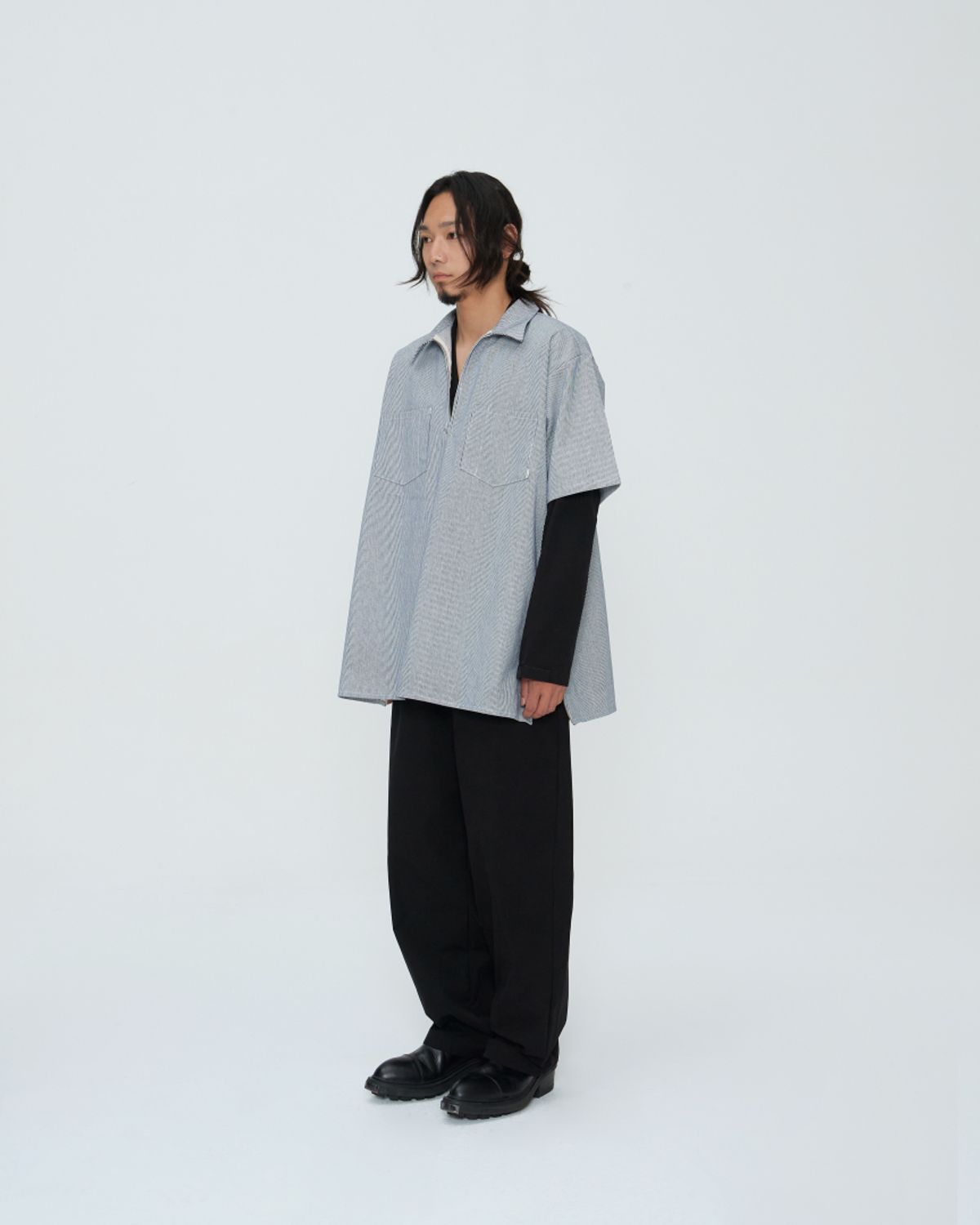 쿤타치(KUNTACH) HICKORY Side Anorack WORK SHIRT [BLUE WHITE]