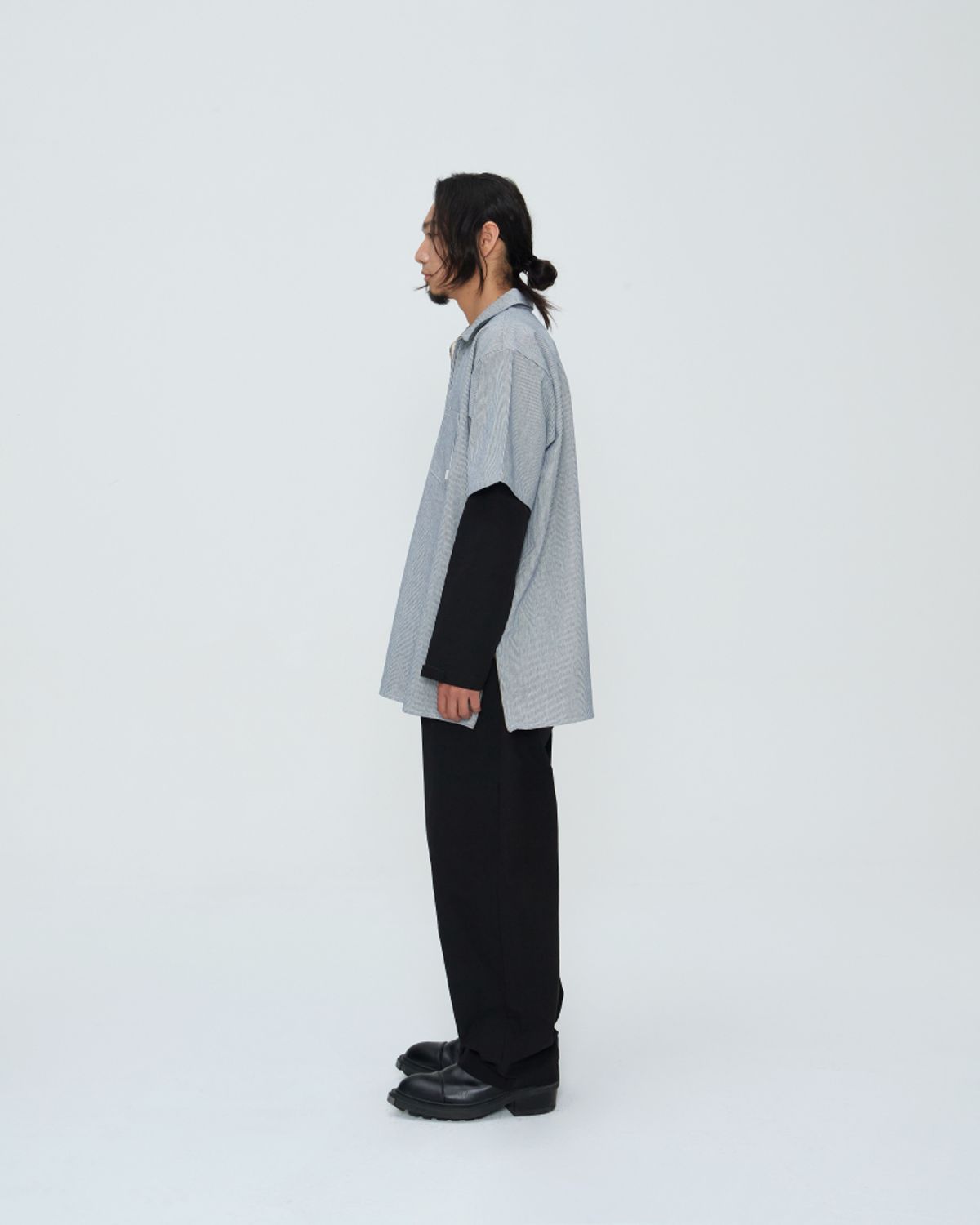 쿤타치(KUNTACH) HICKORY Side Anorack WORK SHIRT [BLUE WHITE]