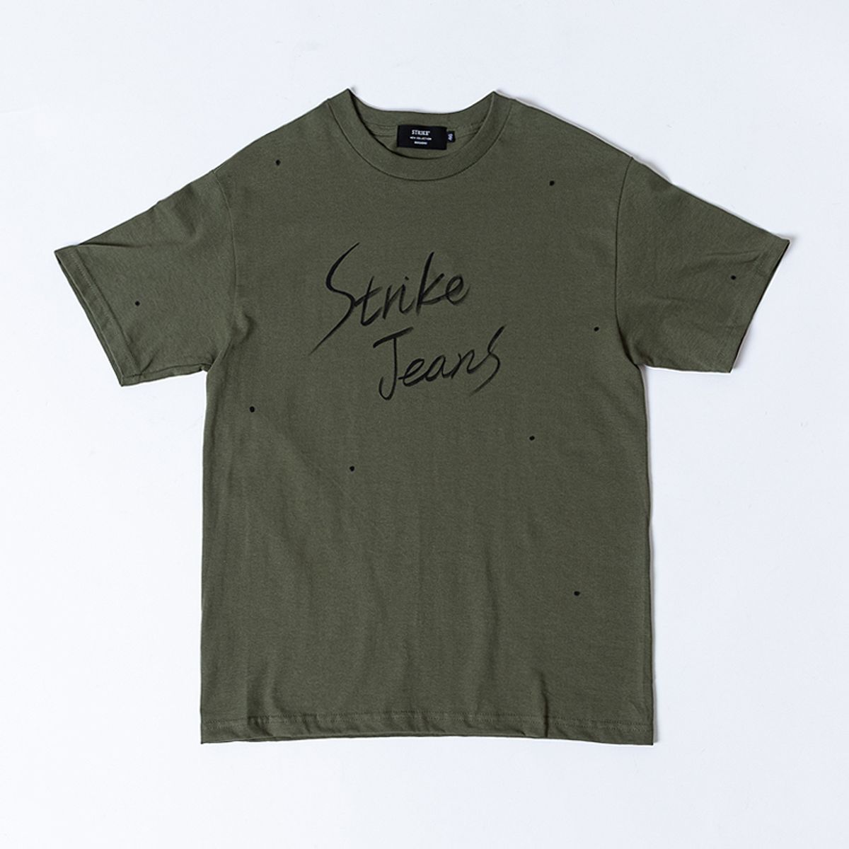 스트라이크(STRIKE) 레터링 도트 오버핏 티셔츠 (OLIVE-BLACK)