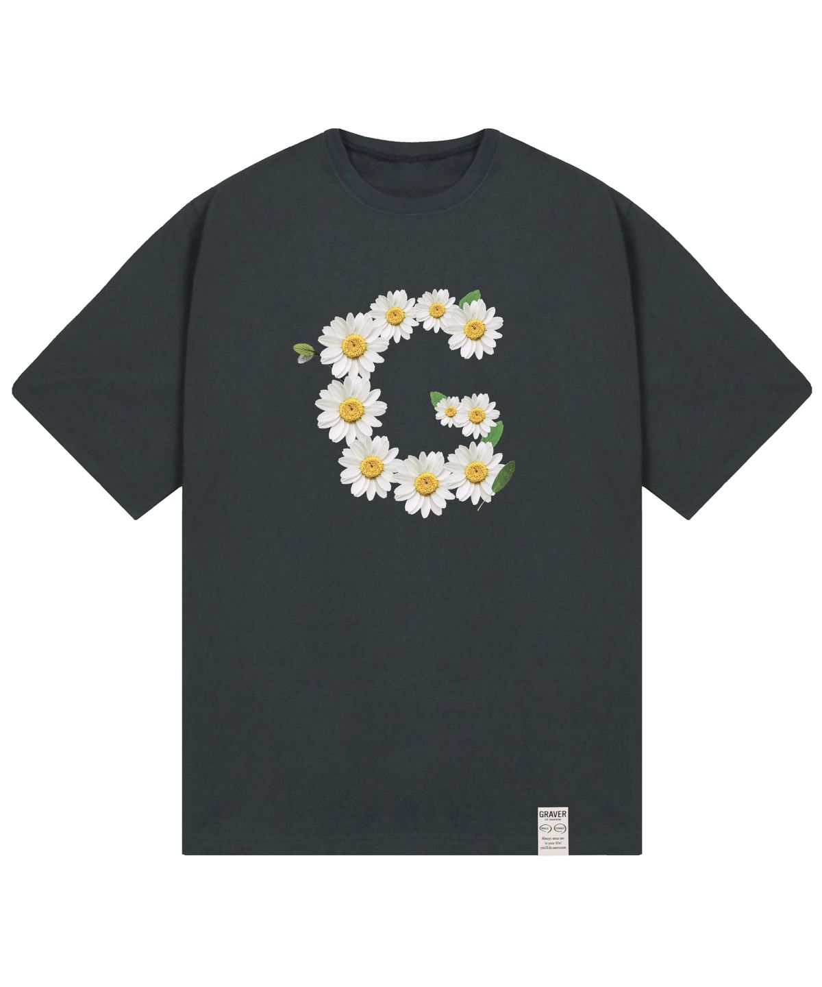 그레이버(GRAVER) [UNISEX]빅 G플라워 스마일 반팔티_차콜