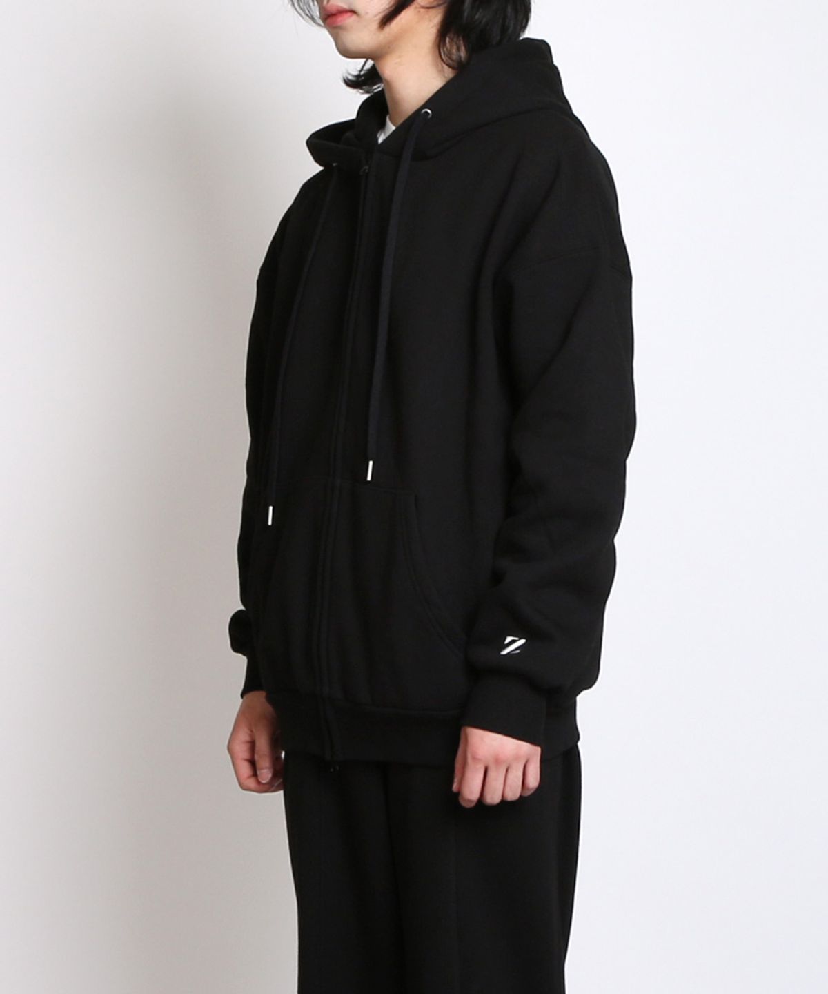 지블랙(ZBLACK) 무지 기모 앞뒤 숏후드집업(Black)