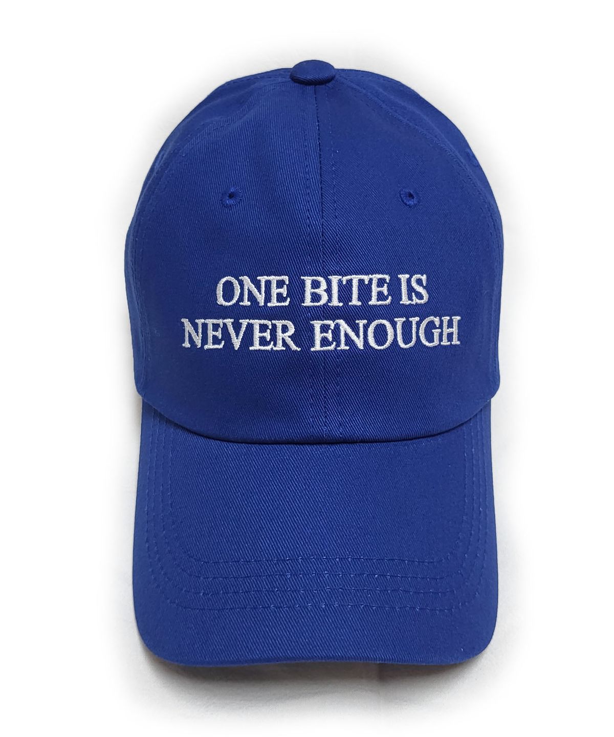오바인(OBINE) ONE BITE IS NEVER ENOUGH 레터링 소프트 볼캡 블루