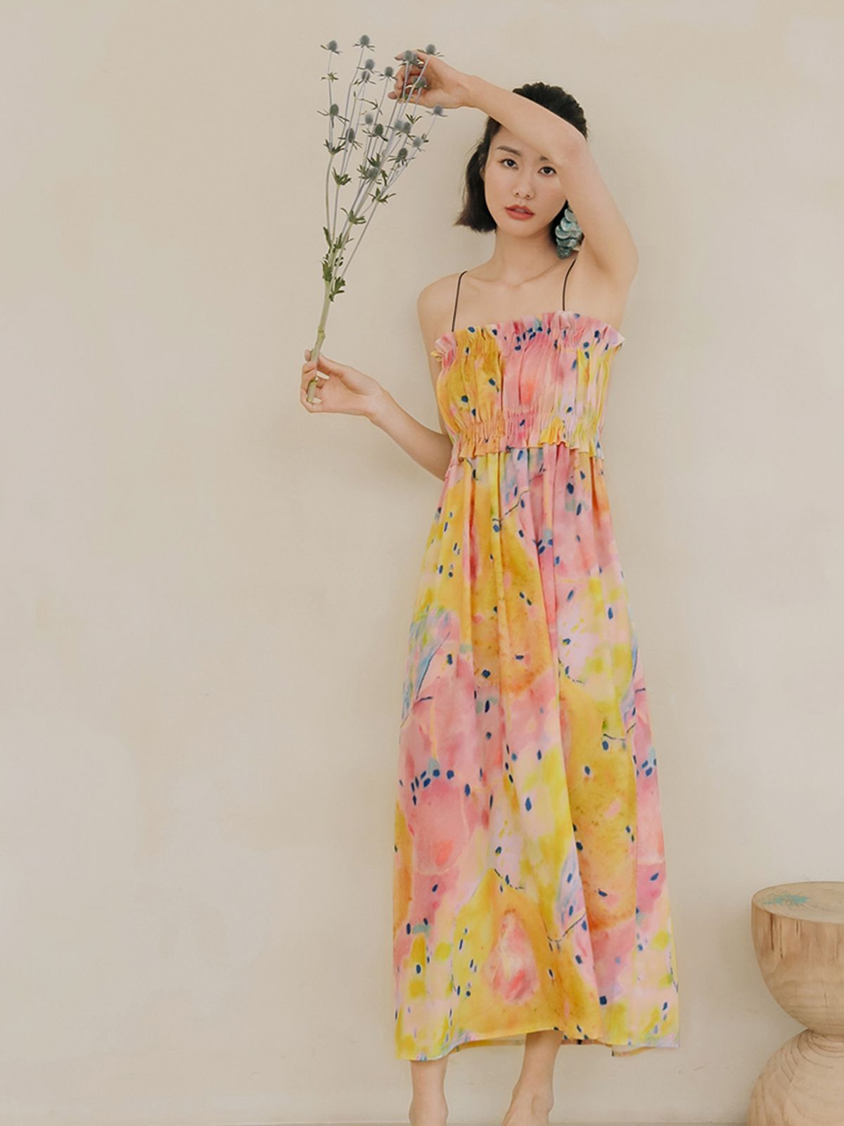랭썬(LANGSON) LS shoulder tube top dress_orange pink