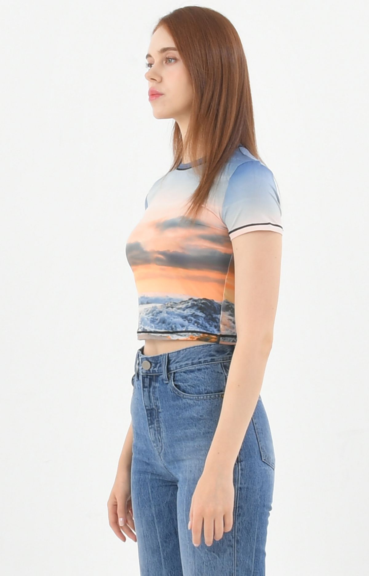 페노메논시퍼(PHENOMENON SEEPER) PRINT SHORT SLEEVE CROP T-SHIRT_[SUNSET]