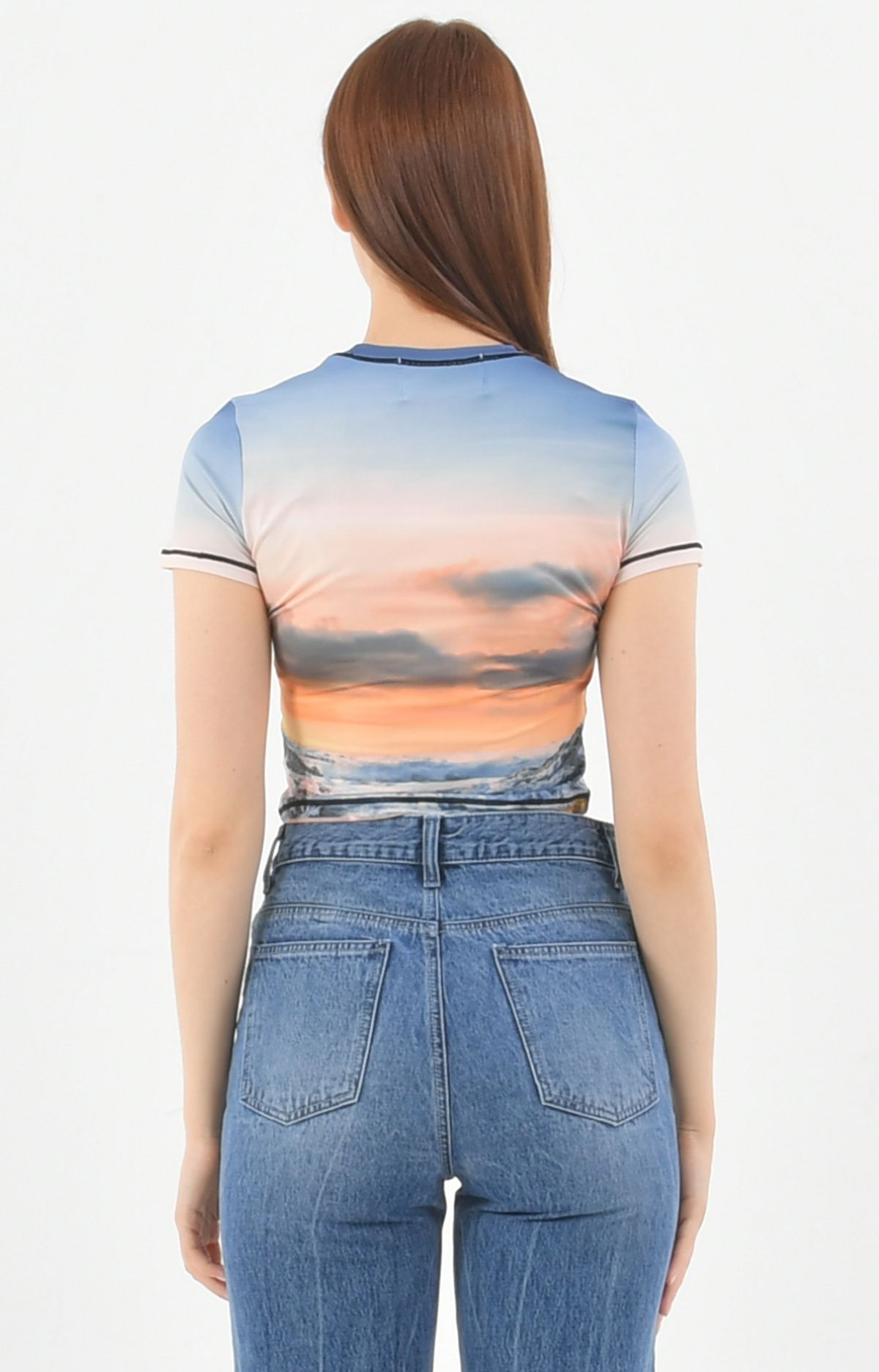 페노메논시퍼(PHENOMENON SEEPER) PRINT SHORT SLEEVE CROP T-SHIRT_[SUNSET]