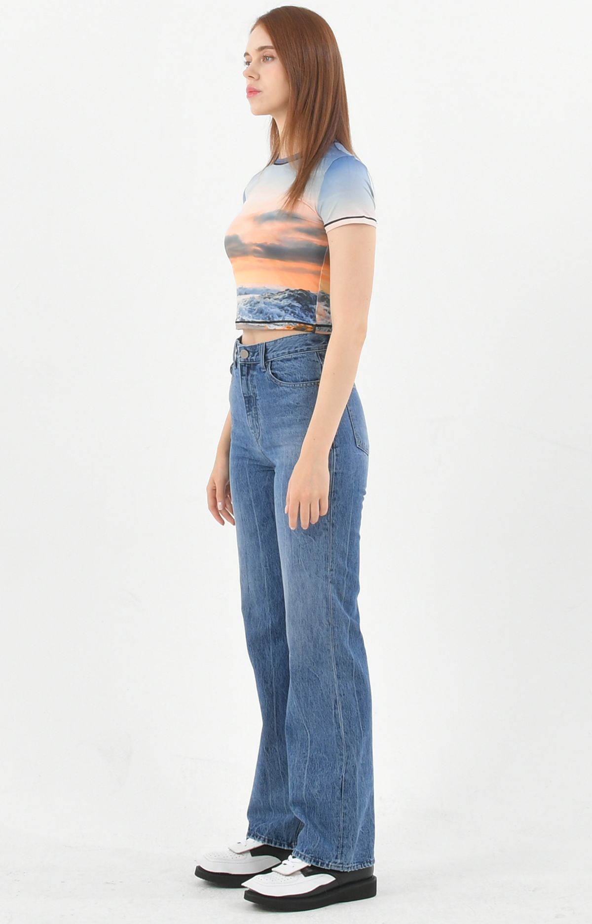 페노메논시퍼(PHENOMENON SEEPER) PRINT SHORT SLEEVE CROP T-SHIRT_[SUNSET]
