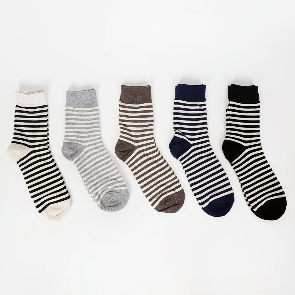 삭스에이(SOCKSA) [10PACK] 유니섹스 베이직 200N 오트밀 스트라이프 긴양말