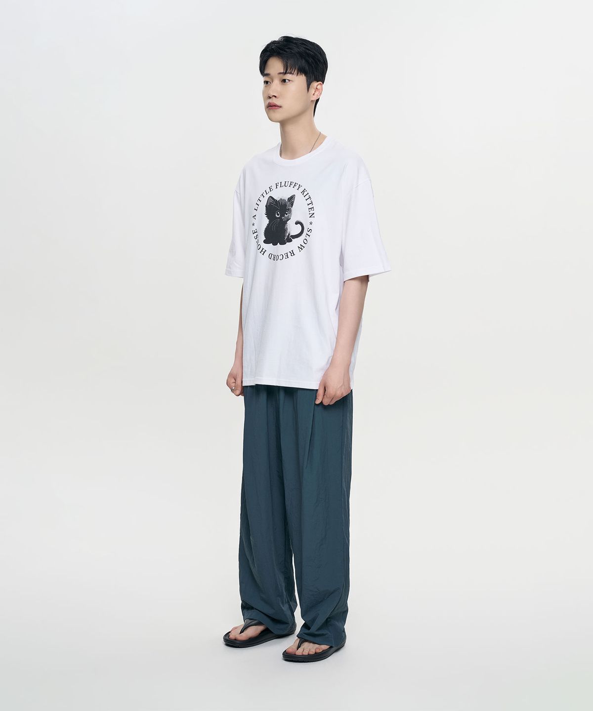 슬로우 레코드 하우스(SLOW RECORD HOUSE) 나일론 원턱 팬츠_청록