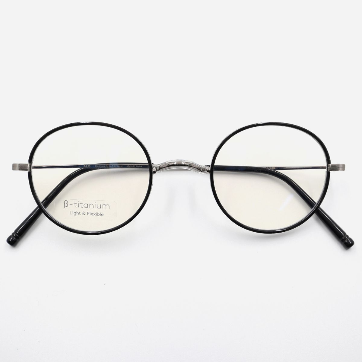 알로아이웨어(ALO EYEWEAR) [Nose Saddle] AL8206 1811M 노즈새들 티타늄 라운드 블랙/실버 안경테