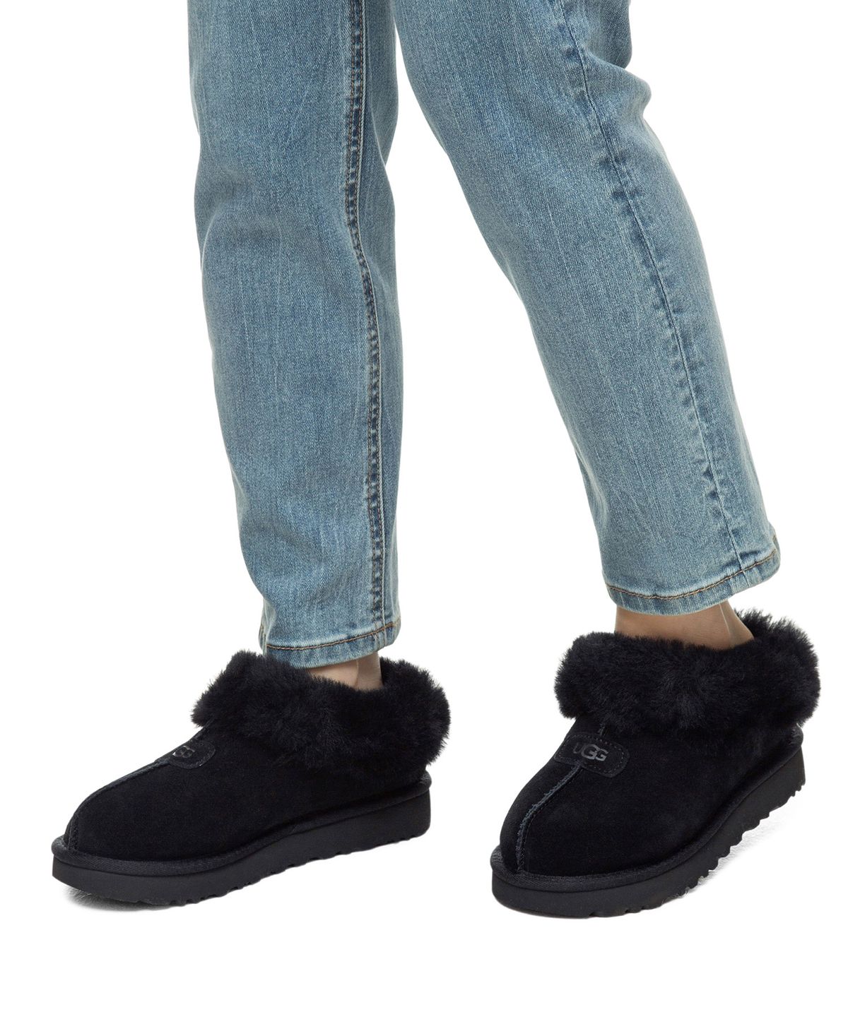 어그(UGG) [WOMEN] 퍼 카라 스웨이드 슬립온 슈즈 (타제트) - 블랙 / 1134810BLK