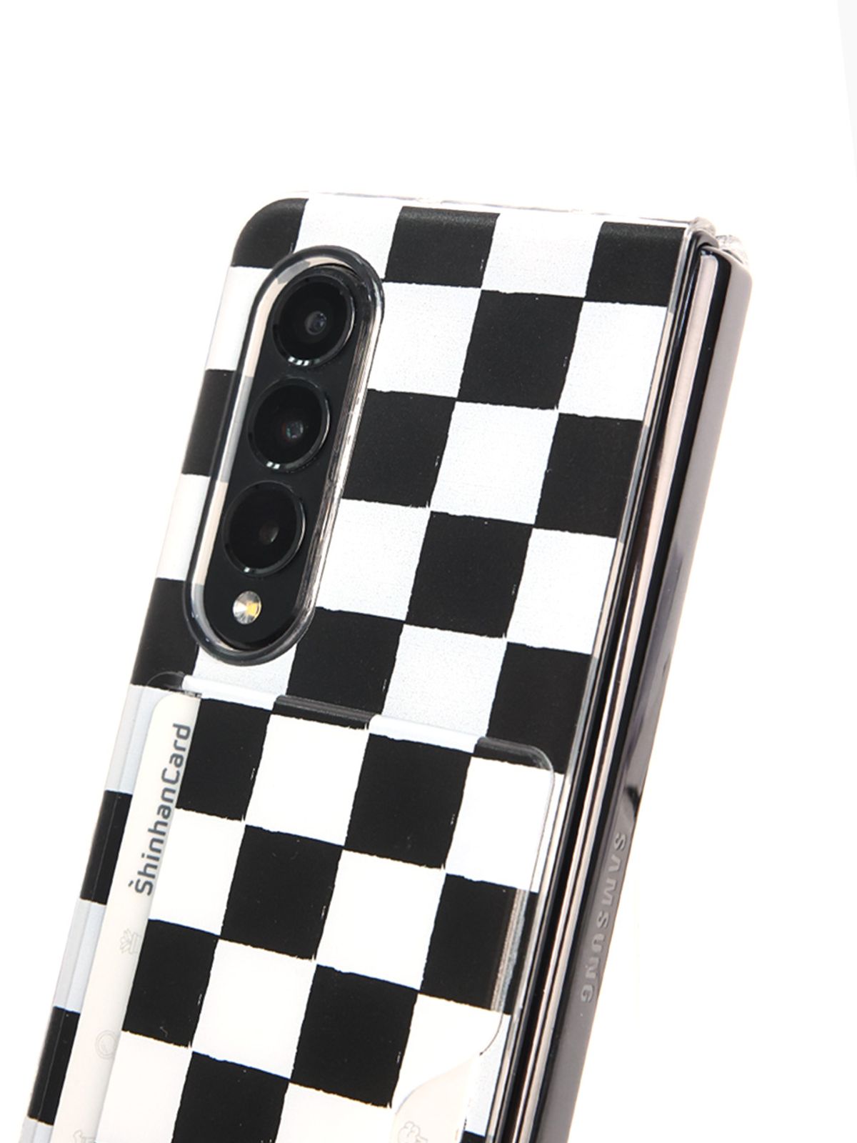 디자인스킨(DESIGNSKIN) 갤럭시Z폴드3 피닉스 에어 카드슬롯 그래픽 케이스-체커보드 블랙