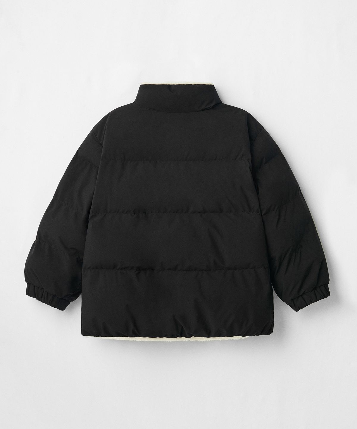 무신사 스탠다드 키즈(MUSINSA STANDARD KIDS) 데일리 푸퍼 리버서블 플리스 숏 패딩 재킷 [블랙/크림]
