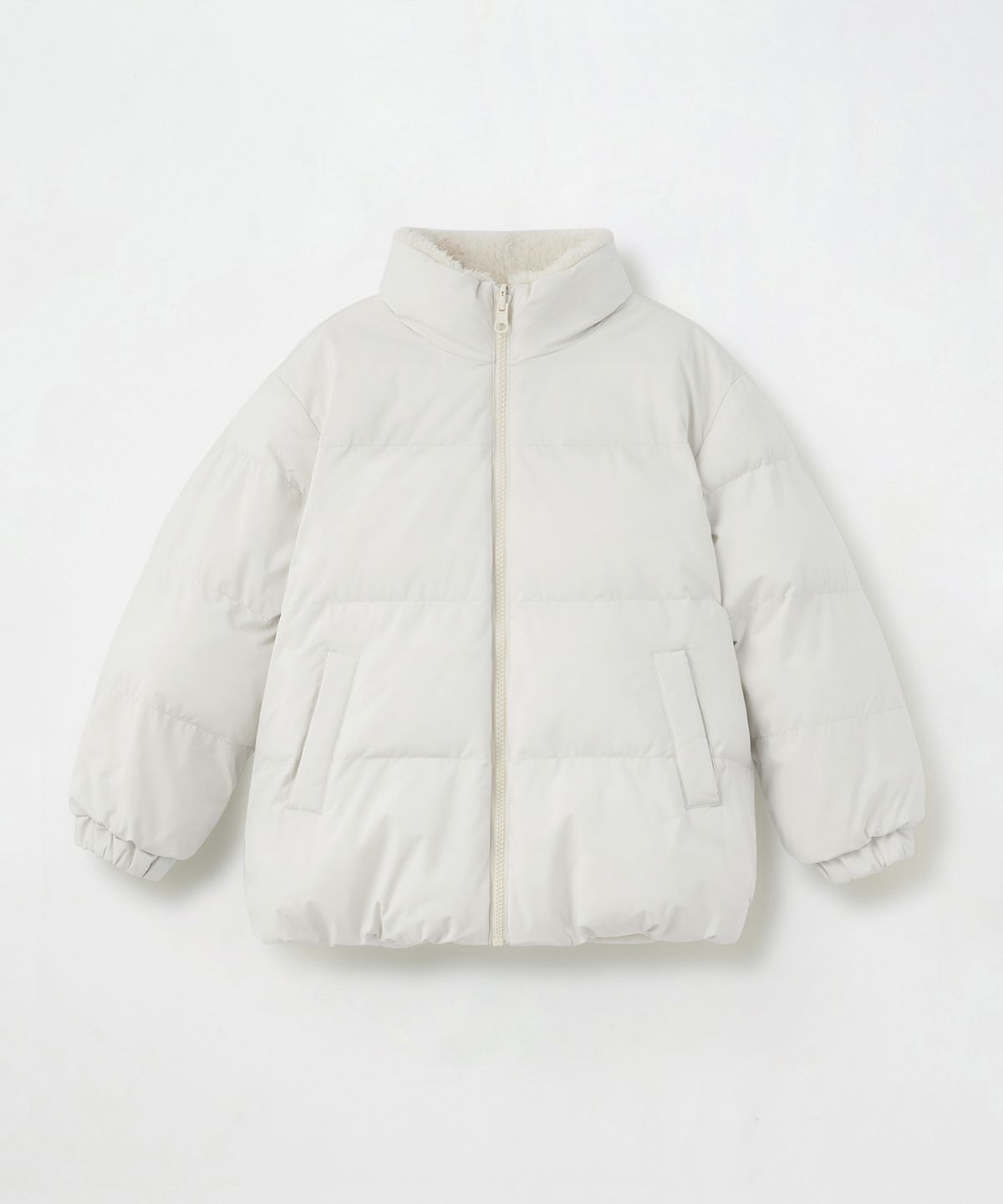 무신사 스탠다드 키즈(MUSINSA STANDARD KIDS) 데일리 푸퍼 리버서블 플리스 숏 패딩 재킷 [크림/크림]