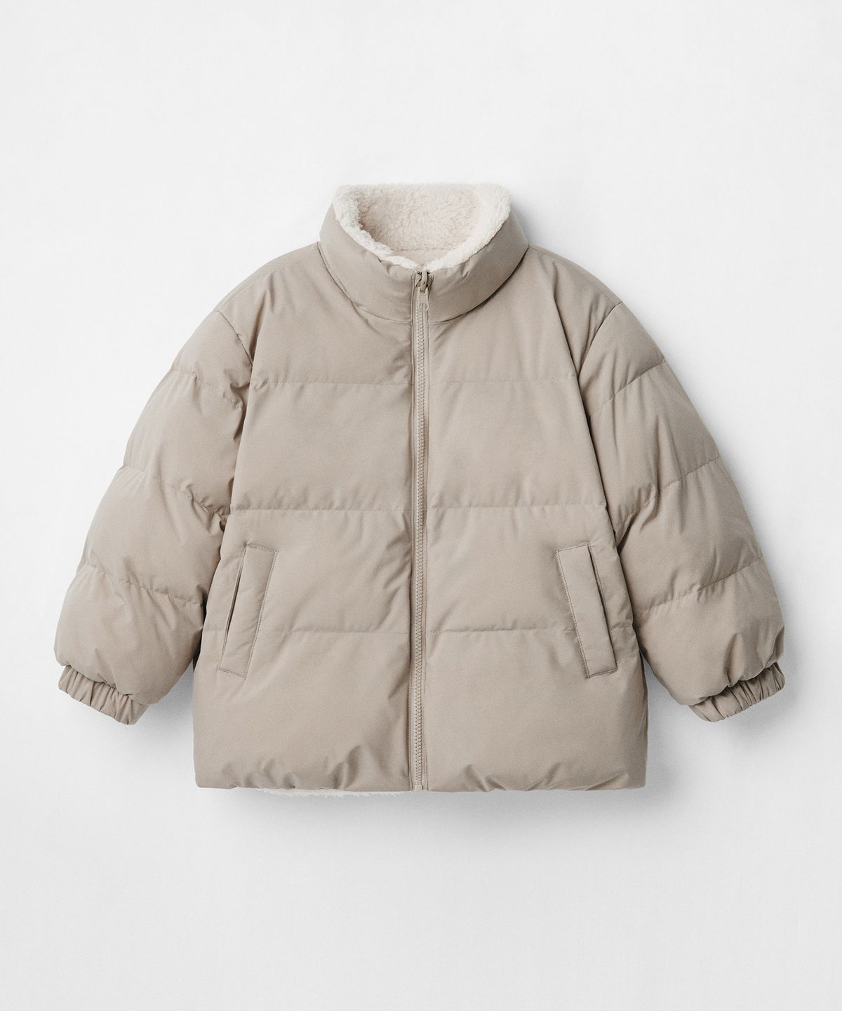 무신사 스탠다드 키즈(MUSINSA STANDARD KIDS) 데일리 푸퍼 리버서블 플리스 숏 패딩 재킷 [더스티 베이지/크림]