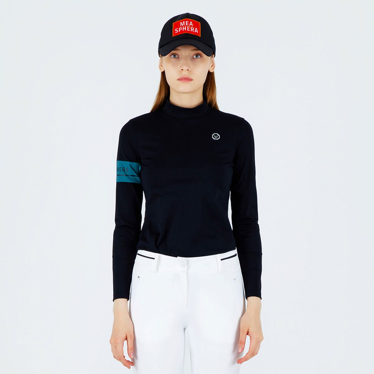 미스페라(MEASPHERA) WOMEN SLIM-FIT ARM POINT T-SHIRT BLACK
