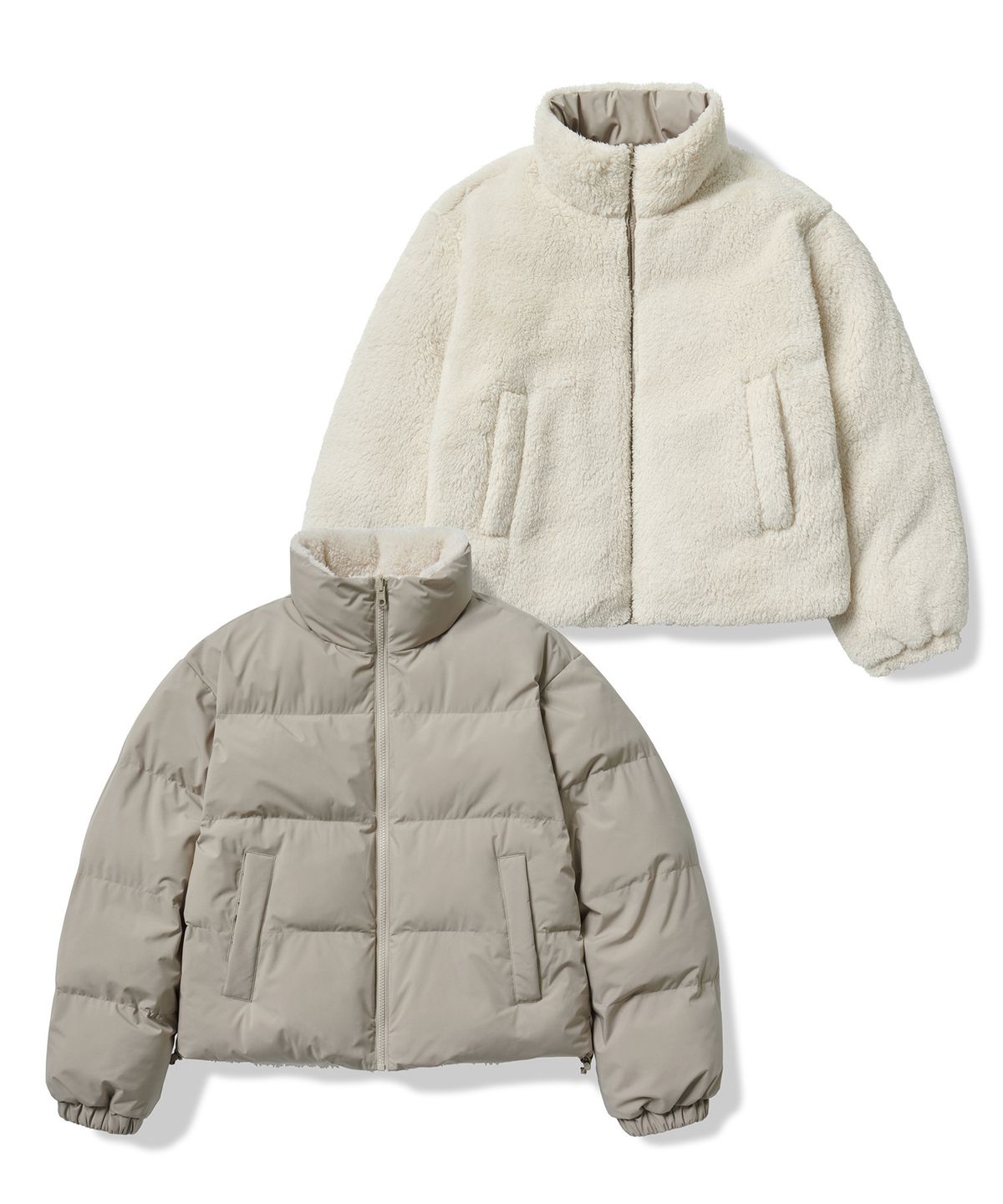 무신사 스탠다드 우먼(MUSINSA STANDARD WOMAN) 우먼즈 데일리 푸퍼 리버서블 플리스 숏 패딩 재킷 [더스티 베이지/크림]