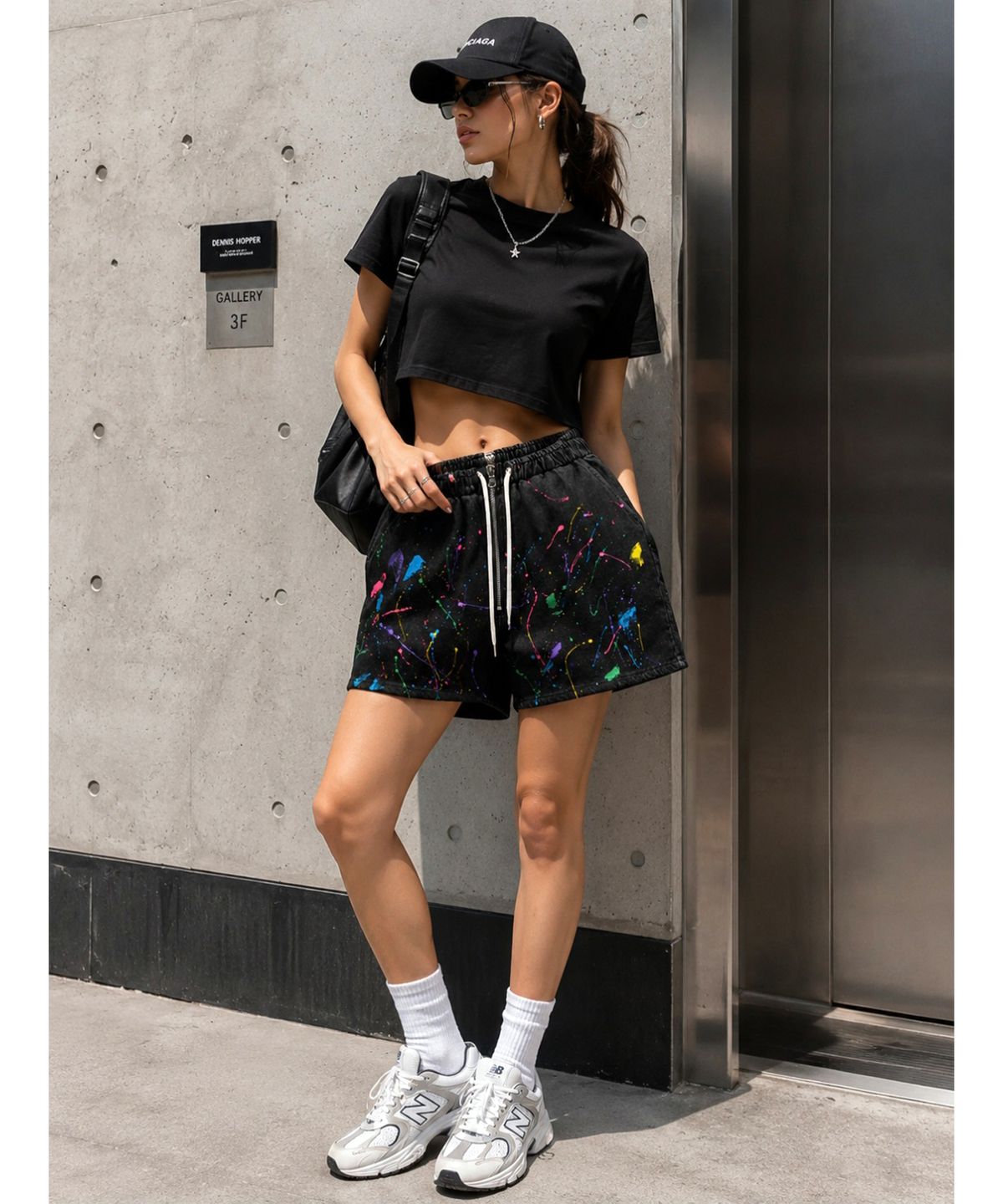 스트라이크(STRIKE) Graffiti Art Black Denim Shorts (RELAX)