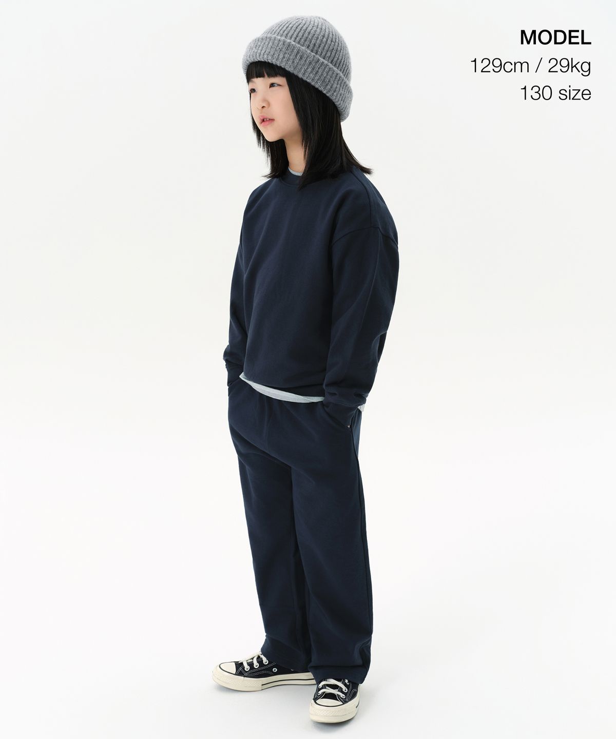 무신사 스탠다드 키즈(MUSINSA STANDARD KIDS) 오버사이즈 스웨트셔츠 [네이비]