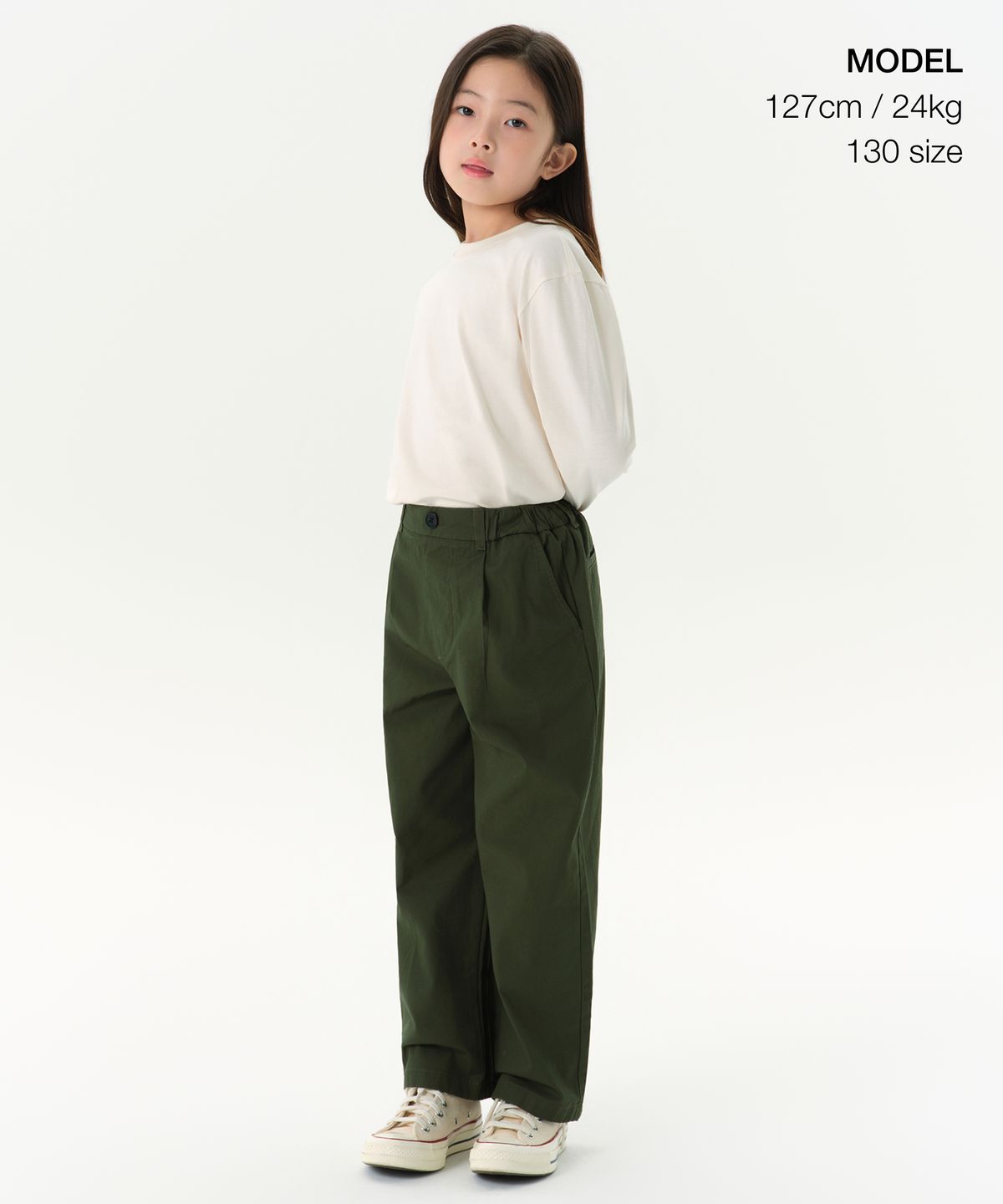 무신사 스탠다드 키즈(MUSINSA STANDARD KIDS) 릴렉스드 크루 넥 긴소매 티셔츠 [크림]