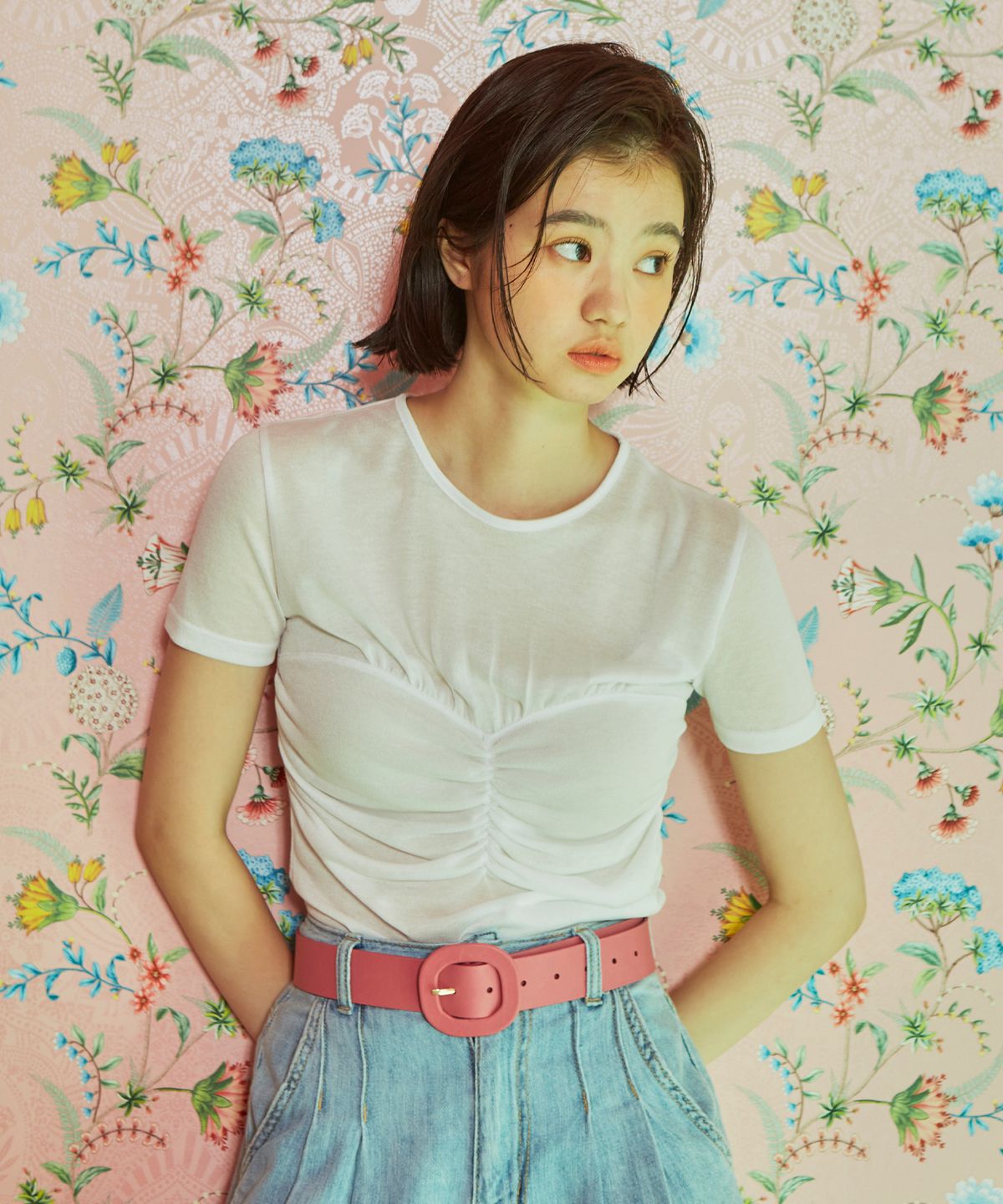바이탈싸인(VITALSIGN) [LINE] Shirring Top Layered T-Shirt (Ivory)