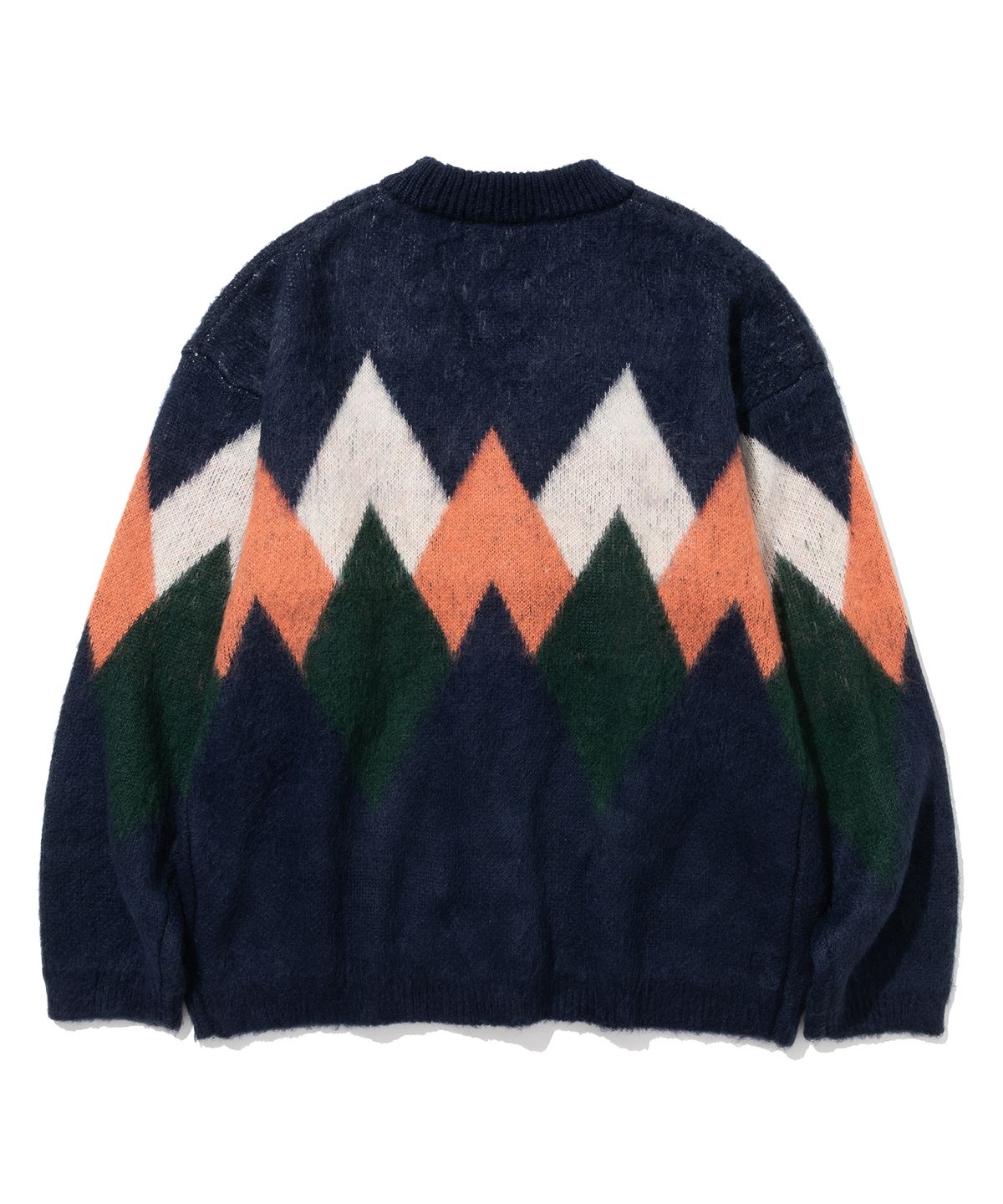 니티드(KNITTED) 벌키 브러쉬 아가일 가디건 NAVY