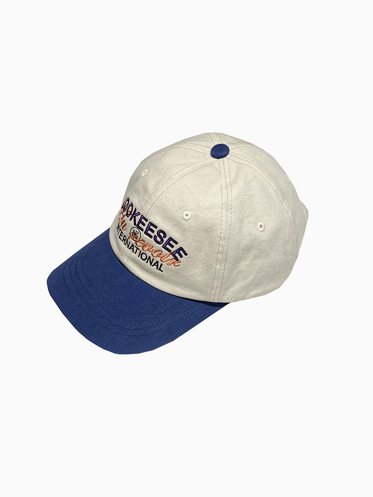 쿠키시(KOOKEESEE) 투톤배색 빈티지 워싱 자수 볼캡  (연베이지/네이비)