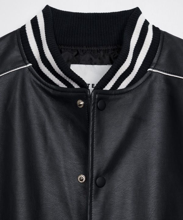 MUSINSA | VETEZE [Vegan Leather] Lining Varsity Jacket (Black)