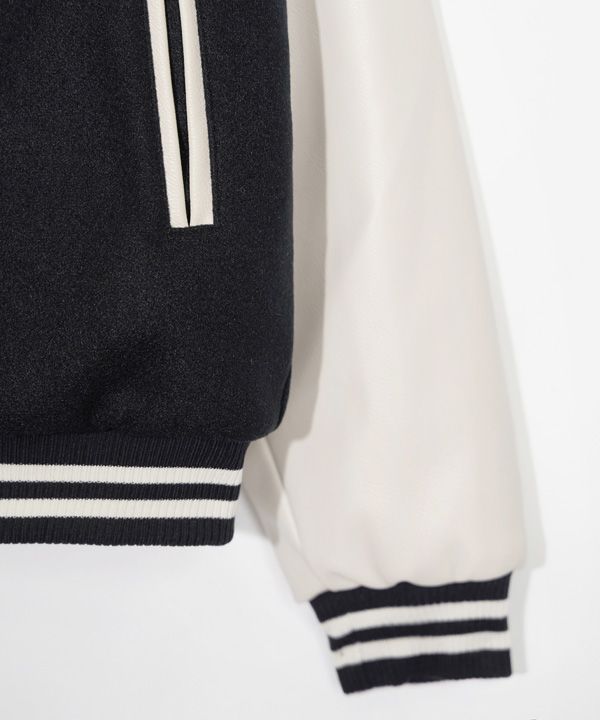 MUSINSA | VETEZE V Logo Lining Varsity Jacket (Black)