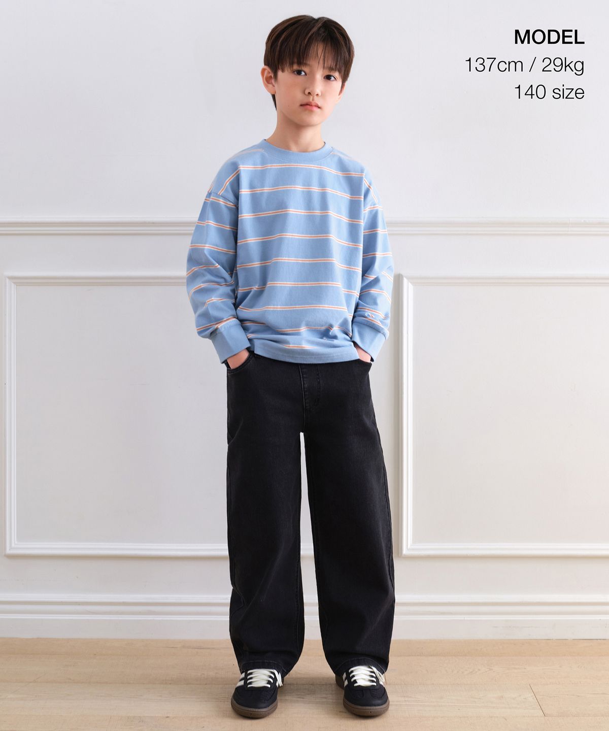 무신사 스탠다드 키즈(MUSINSA STANDARD KIDS) 와이드 데님 팬츠 [워시드 블랙]