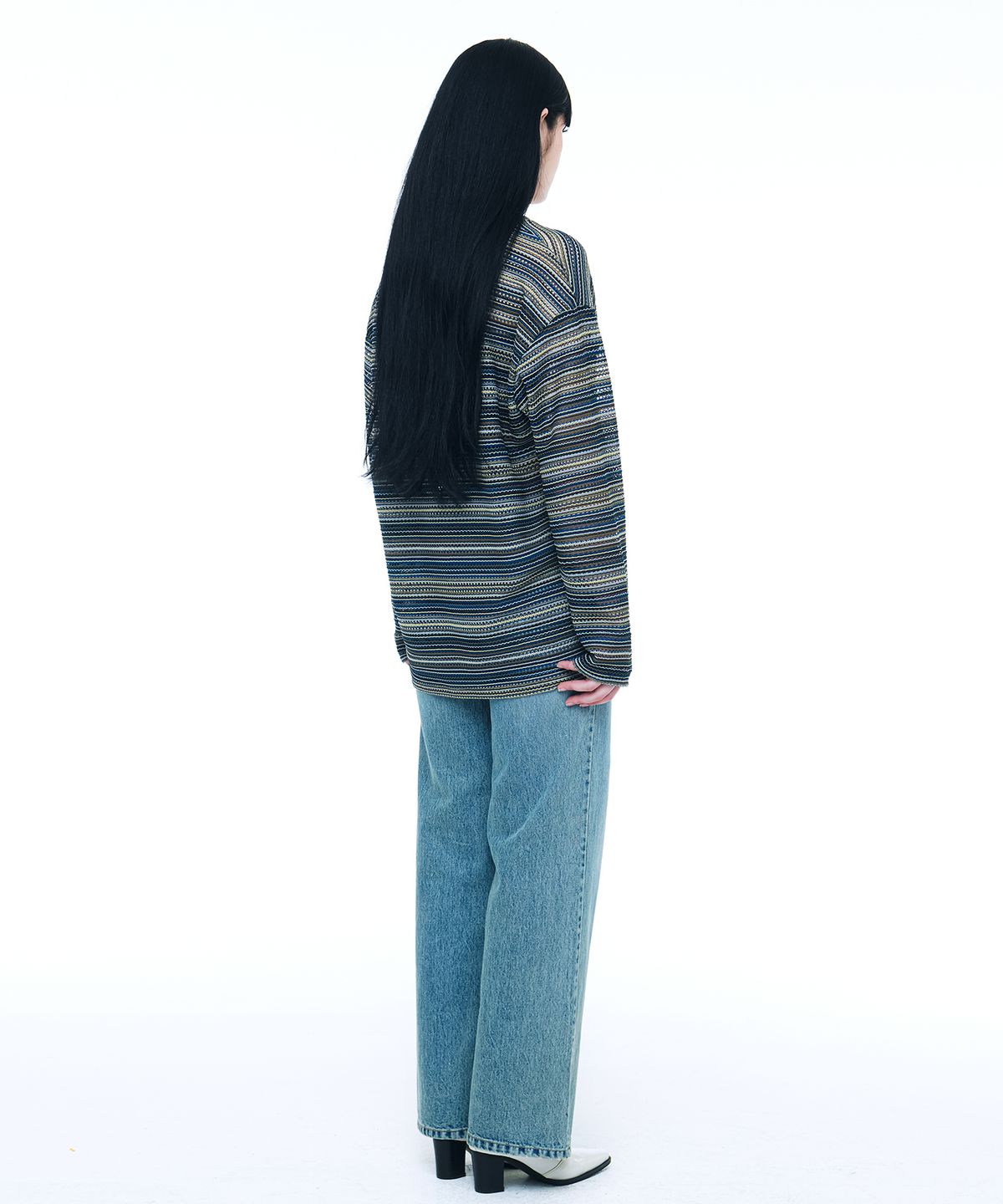 씨웨어 바이 더 지니어스(C WEAR BY THE GENIUS) 시스루 크래프트 니트 풀오버 블루