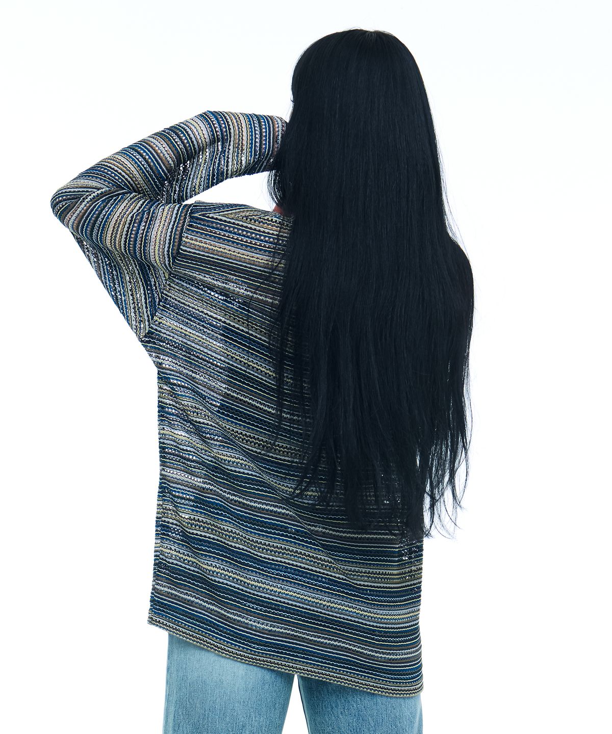 씨웨어 바이 더 지니어스(C WEAR BY THE GENIUS) 시스루 크래프트 니트 풀오버 블루