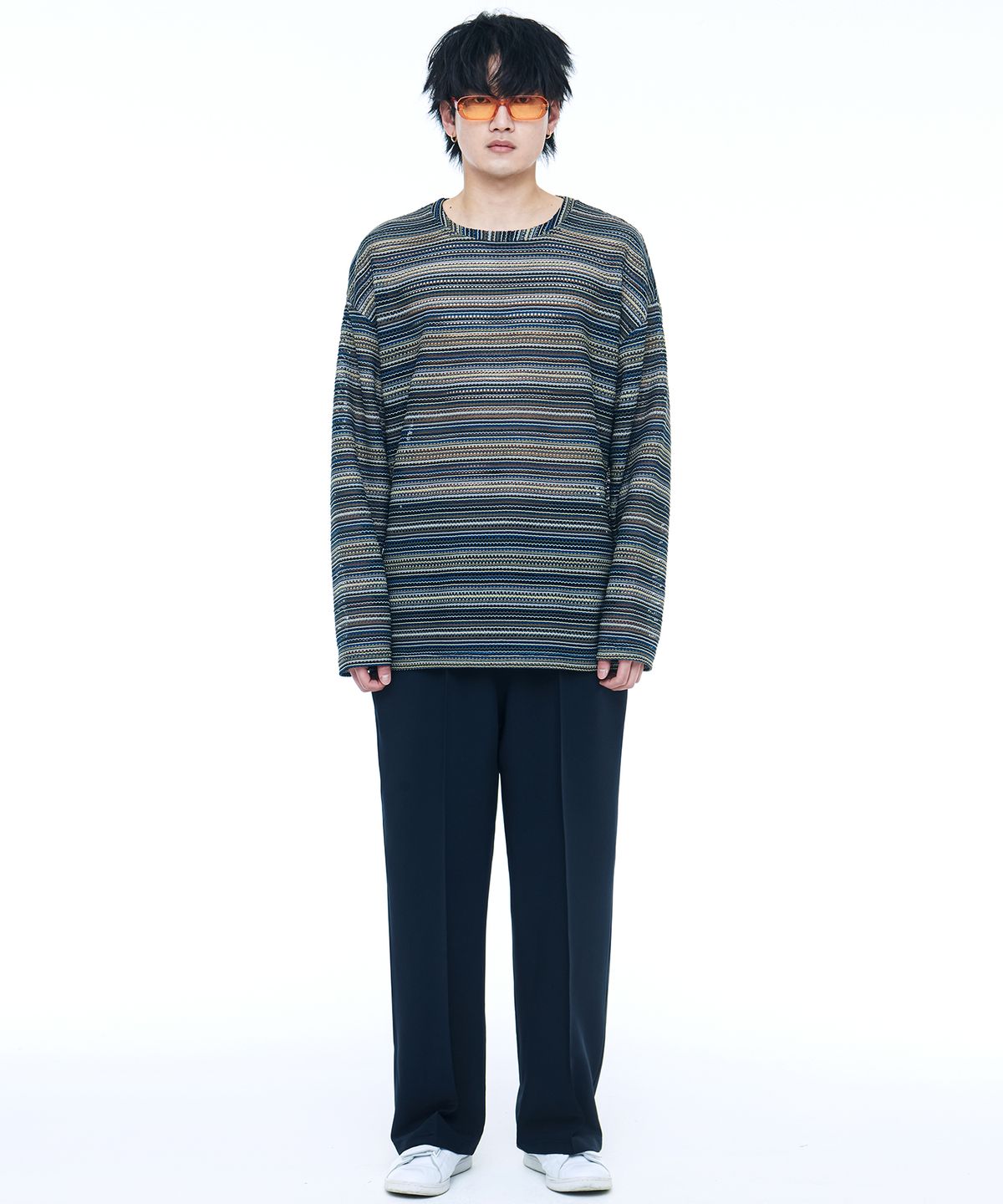 씨웨어 바이 더 지니어스(C WEAR BY THE GENIUS) 시스루 크래프트 니트 풀오버 블루