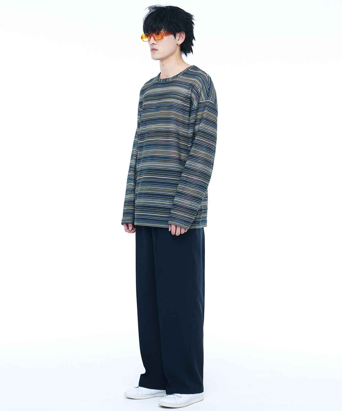 씨웨어 바이 더 지니어스(C WEAR BY THE GENIUS) 시스루 크래프트 니트 풀오버 블루